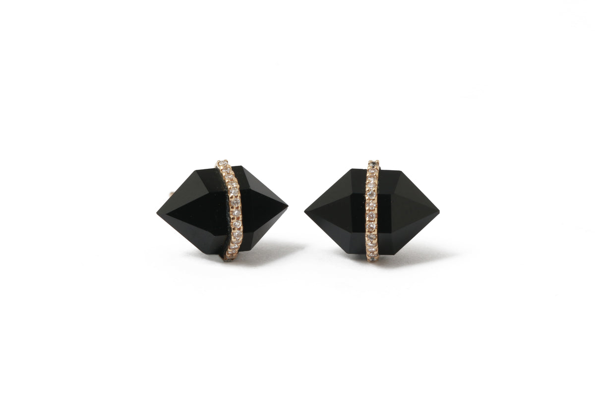 Large Diamond Wrapped Herkimer Cut Onyx Stud Earrings Earrings E3182GONcopy