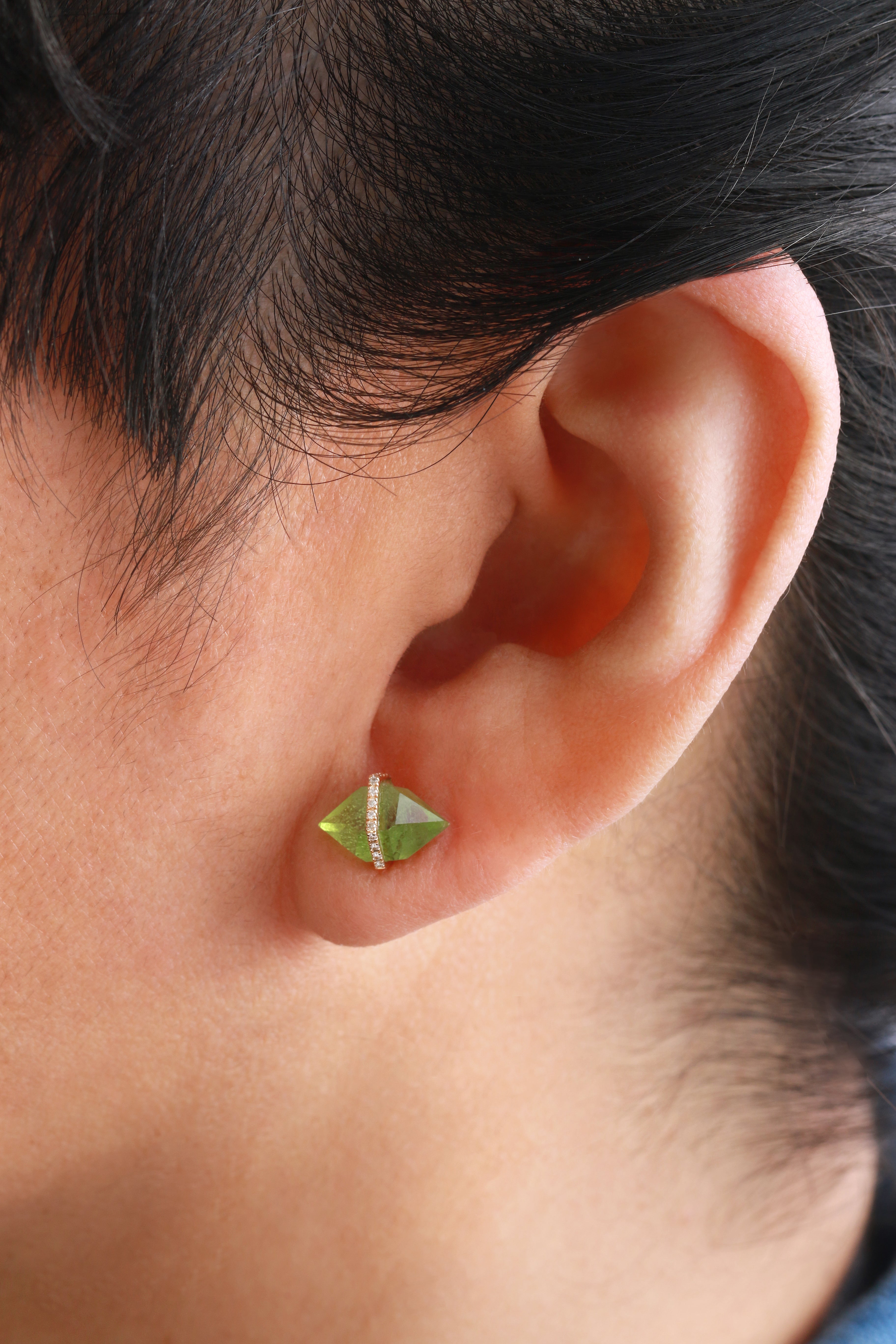 Large Herkimer Cut Peridot Micropave Bezel Stud Earrings Earrings E3182GPER-9