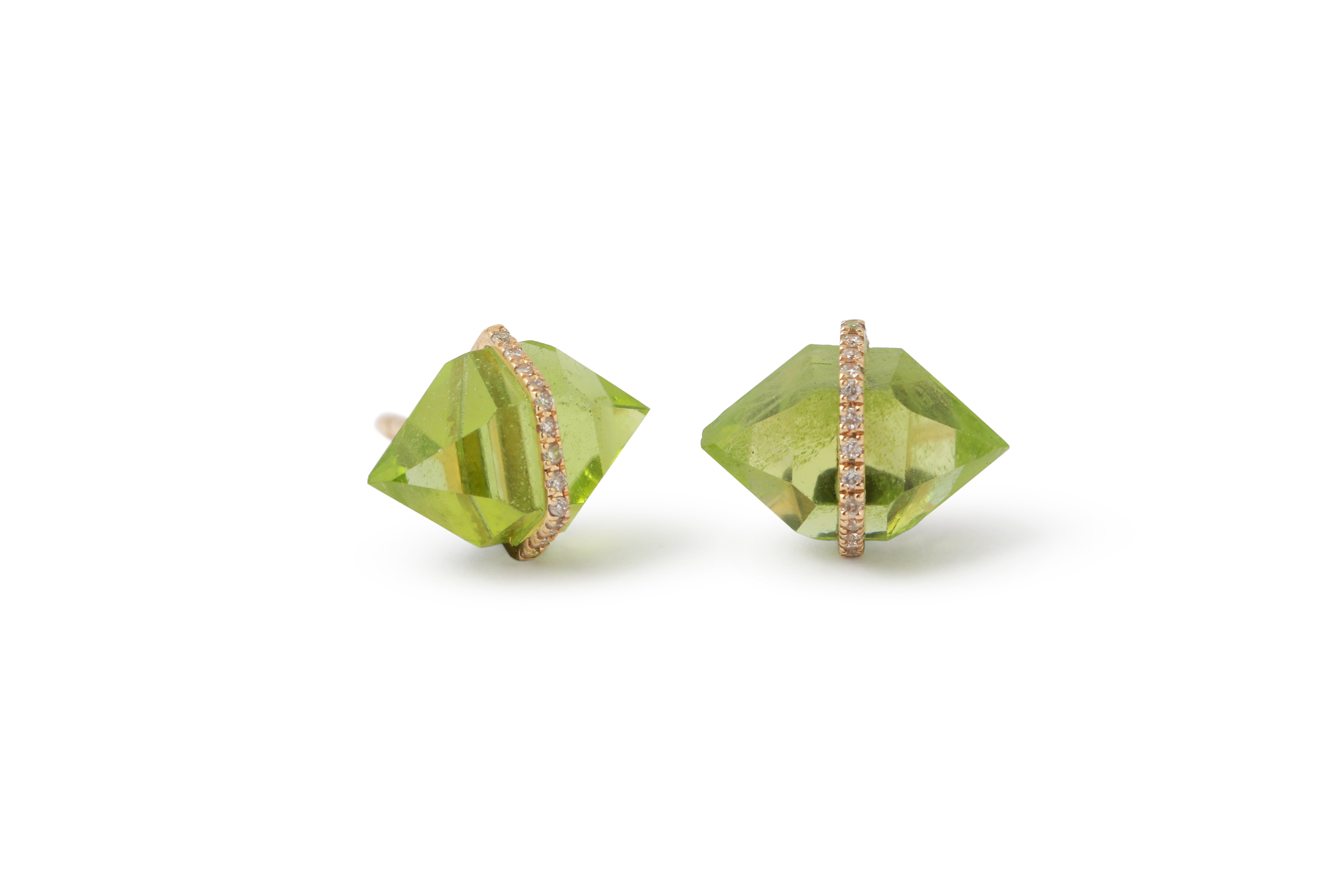 Large Herkimer Cut Peridot Micropave Bezel Stud Earrings Earrings E3182GPER