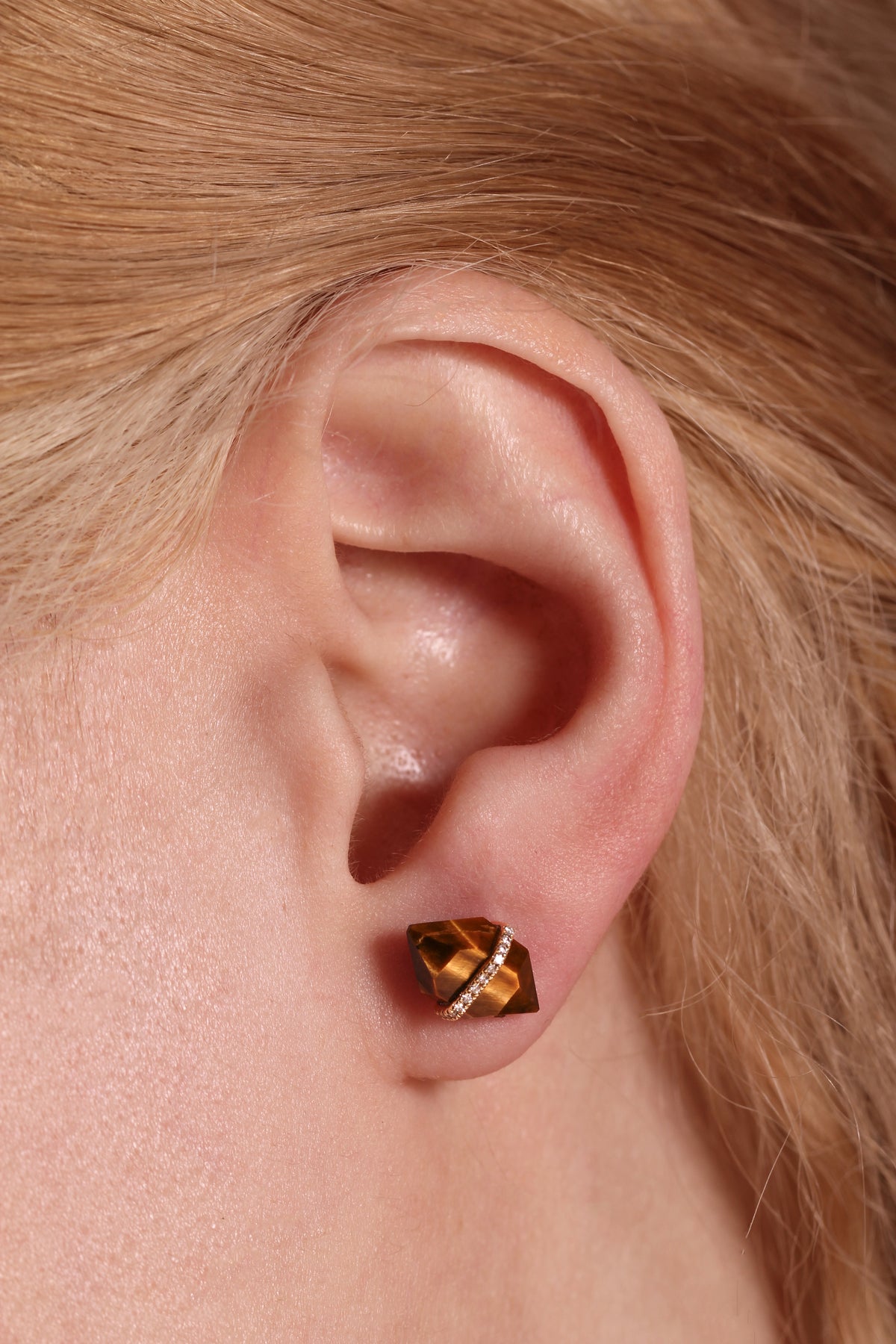Large Diamond Wrapped Herkimer Cut Tiger's Eye Stud Earrings Earrings E3182GTGE-OMcopy