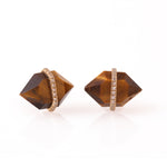 Large Diamond Wrapped Herkimer Cut Tiger's Eye Stud Earrings Earrings E3182GTGEcopy