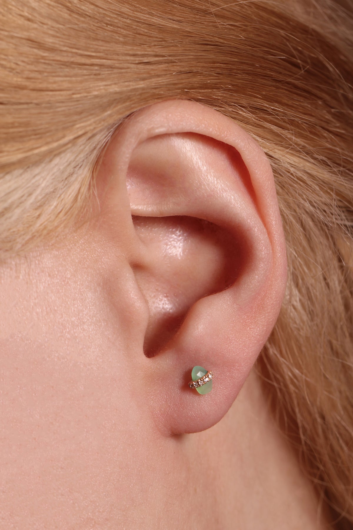 Diamond Wrapped Chrysoprase Stud Earrings Earrings E3189GCH-OM