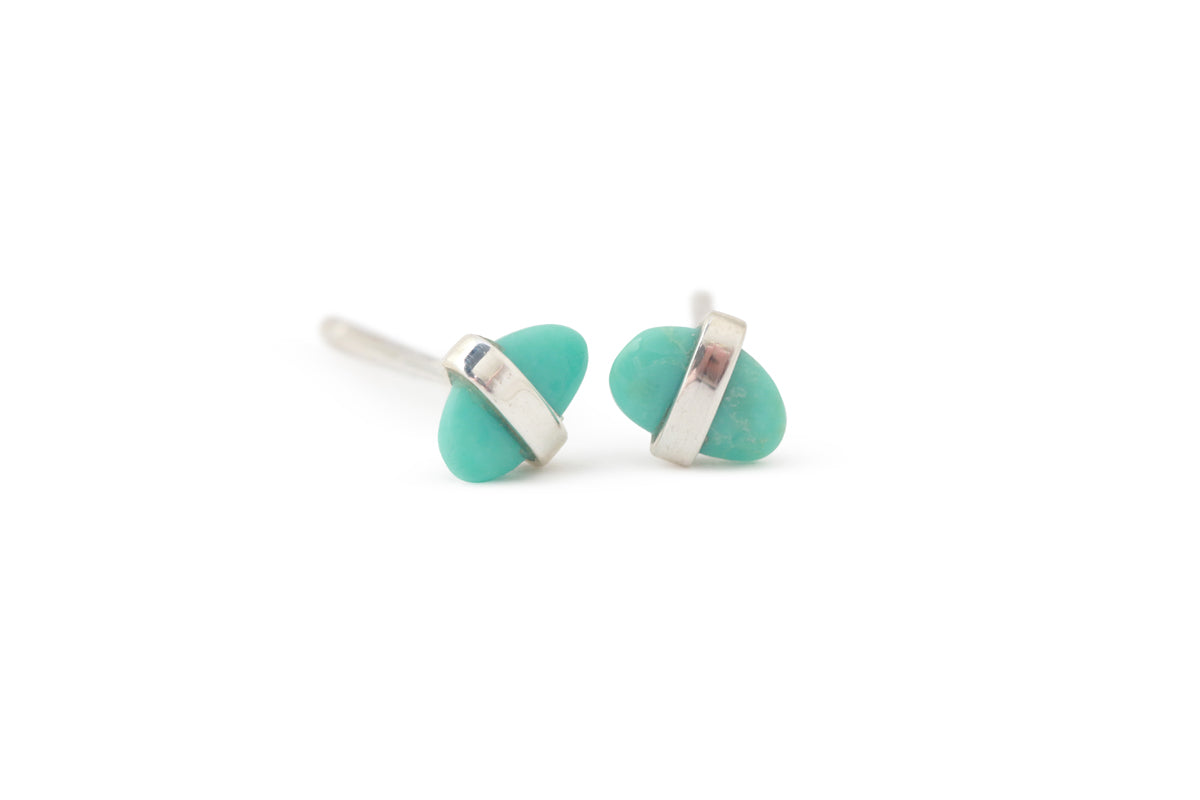 Small Bezel Wrapped Freeform Stud Earrings Silver Turquoise Pair Earrings E3190TQ