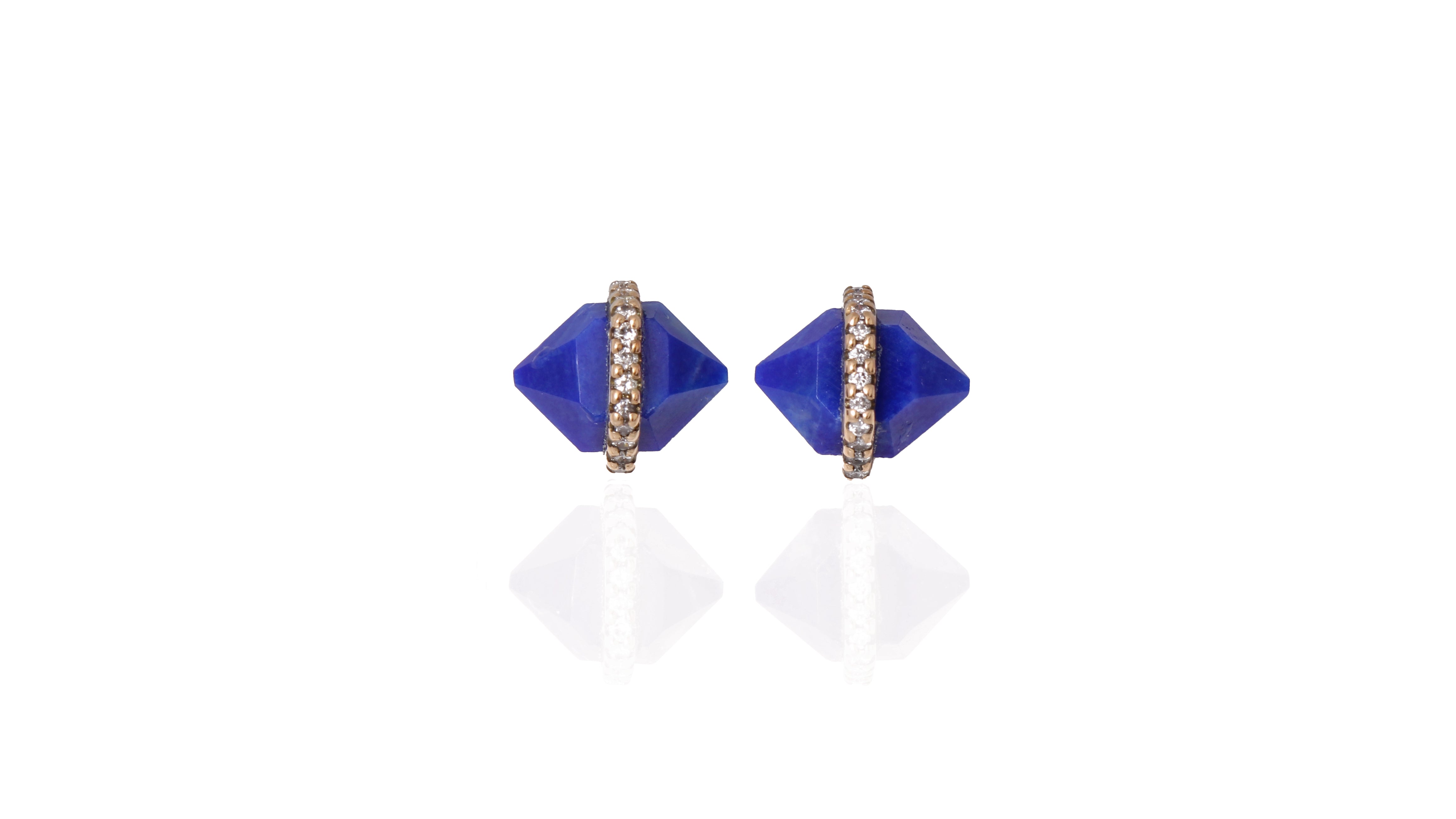 Diamond Wrapped Herkimer Cut Lapis Stud Earrings Earring E3191GLAP