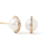 Micropave Bezel Wrapped Pearl Stud Earrings Earrings E3193