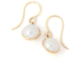 Micropave Bezel Wrapped Single Pearl Drop Earrings EARRINGS E3194