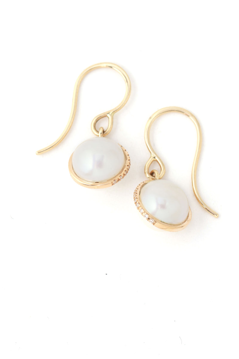 Micropave Bezel Wrapped Single Pearl Drop Earrings EARRINGS E3194