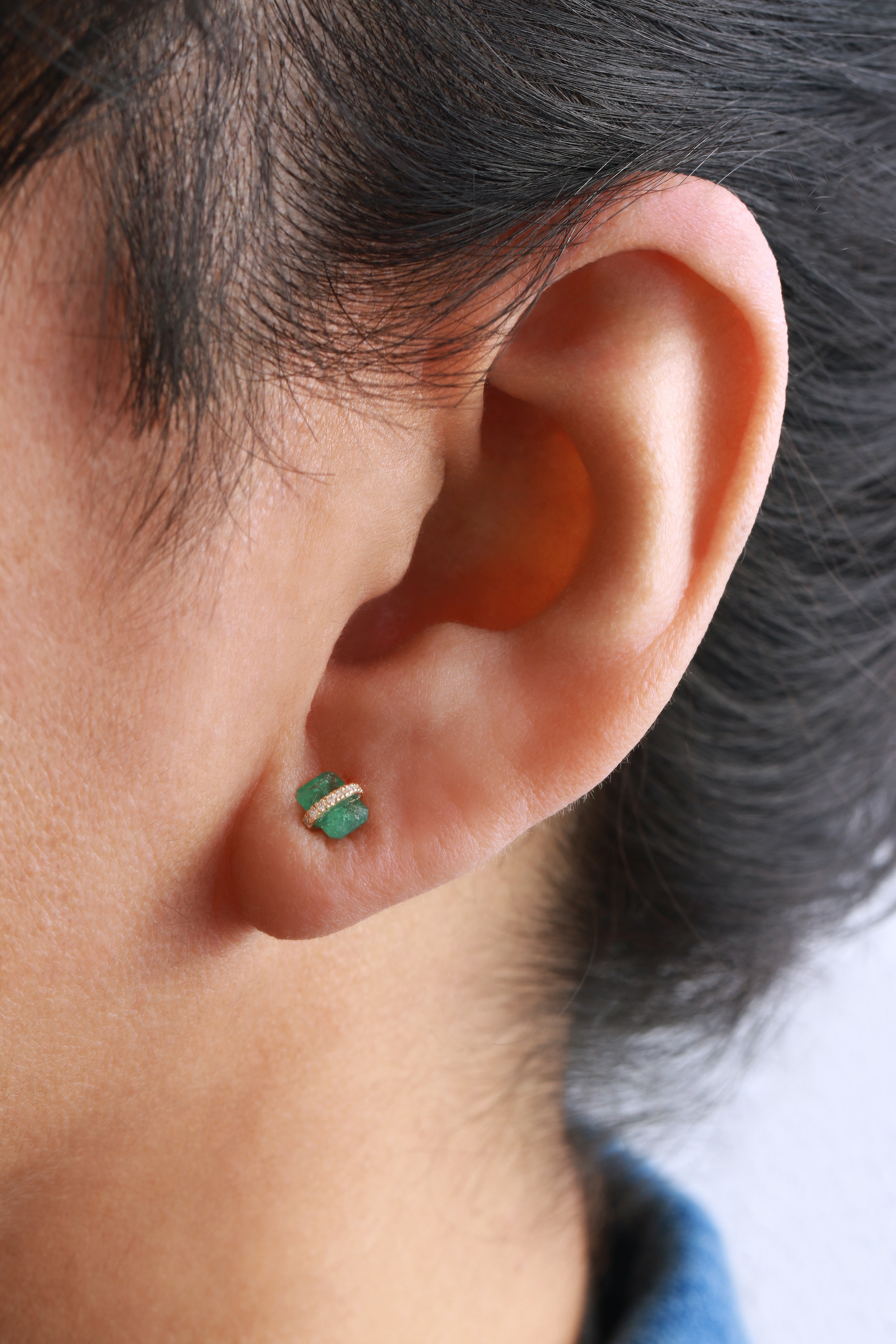 Micropave Bezel Wrapped Emerald Earring (half pair) Earrings E3195GEM-10