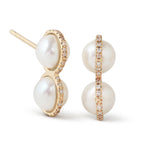 Micropave Bezel Wrap Double Pearl Drop Earrings Earrings E3202