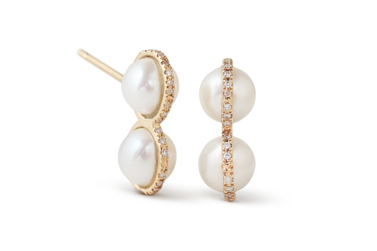 Micropave Bezel Wrap Double Pearl Drop Earrings Earrings E3202