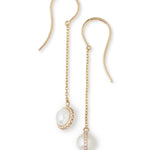 14k gold chain drop earring with micropave diamond bezel wrapped pearl- 1" drop EARRING E3203