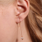 14k gold chain drop earring with micropave diamond bezel wrapped pearl- 1" drop EARRING E3203G-OM