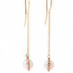 14k gold chain drop earring with micropave diamond bezel wrapped pearl- 1" drop EARRING E3203G