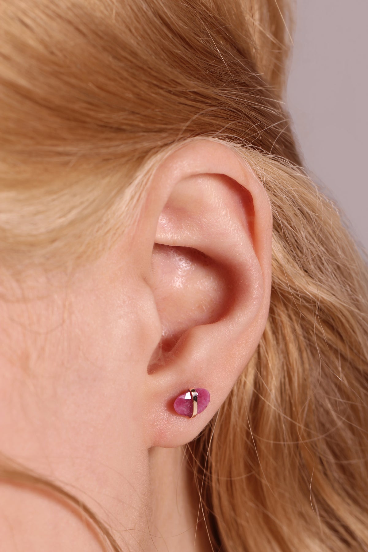 Bezel Wrapped Freeform Ruby Stud Earrings EARRINGS E3207GR-OM