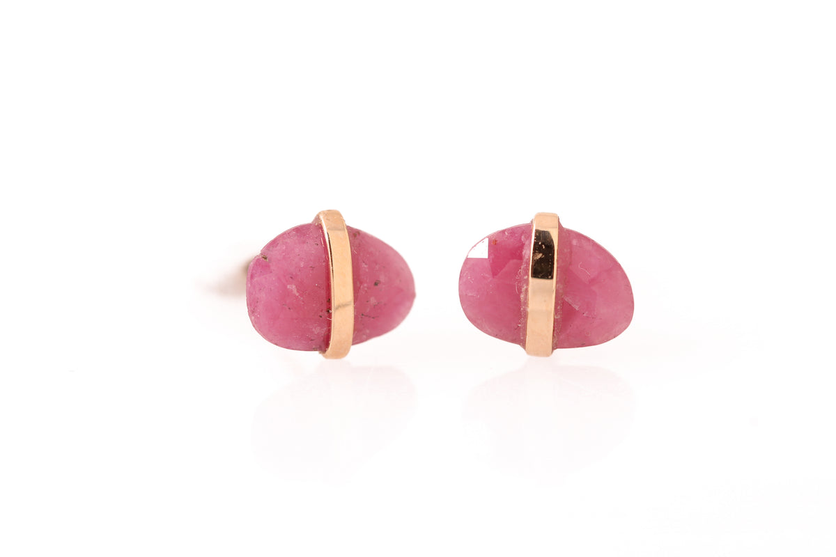 Bezel Wrapped Freeform Ruby Stud Earrings EARRINGS E3207GR