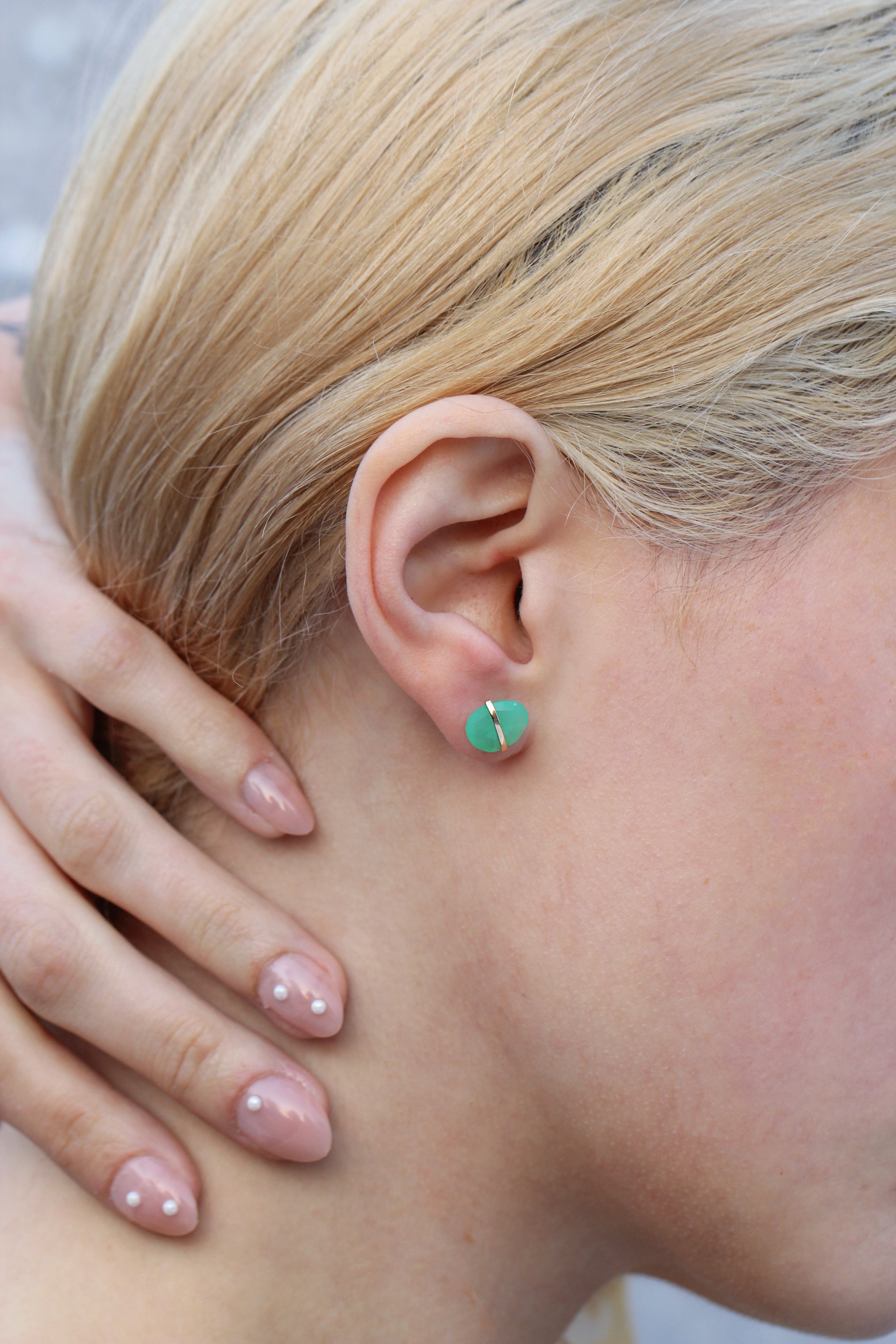 Large Bezel Wrapped Freeform Chrysoprase Stud Earrings Earring E3212GCHOMCOPY