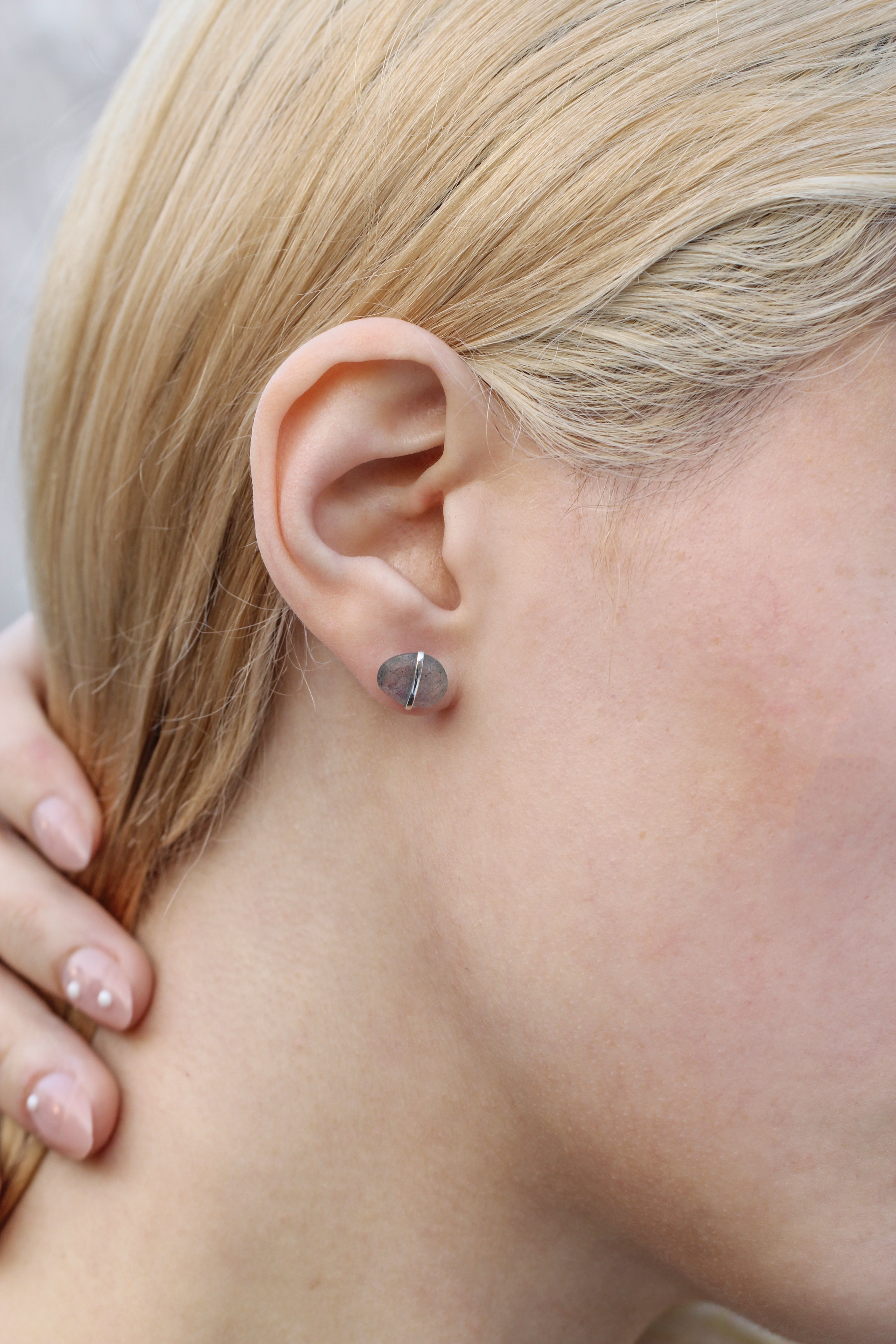 Large Bezel Wrapped Freeform Labradorite Stud Earrings Earrings E3212LABOMcopy