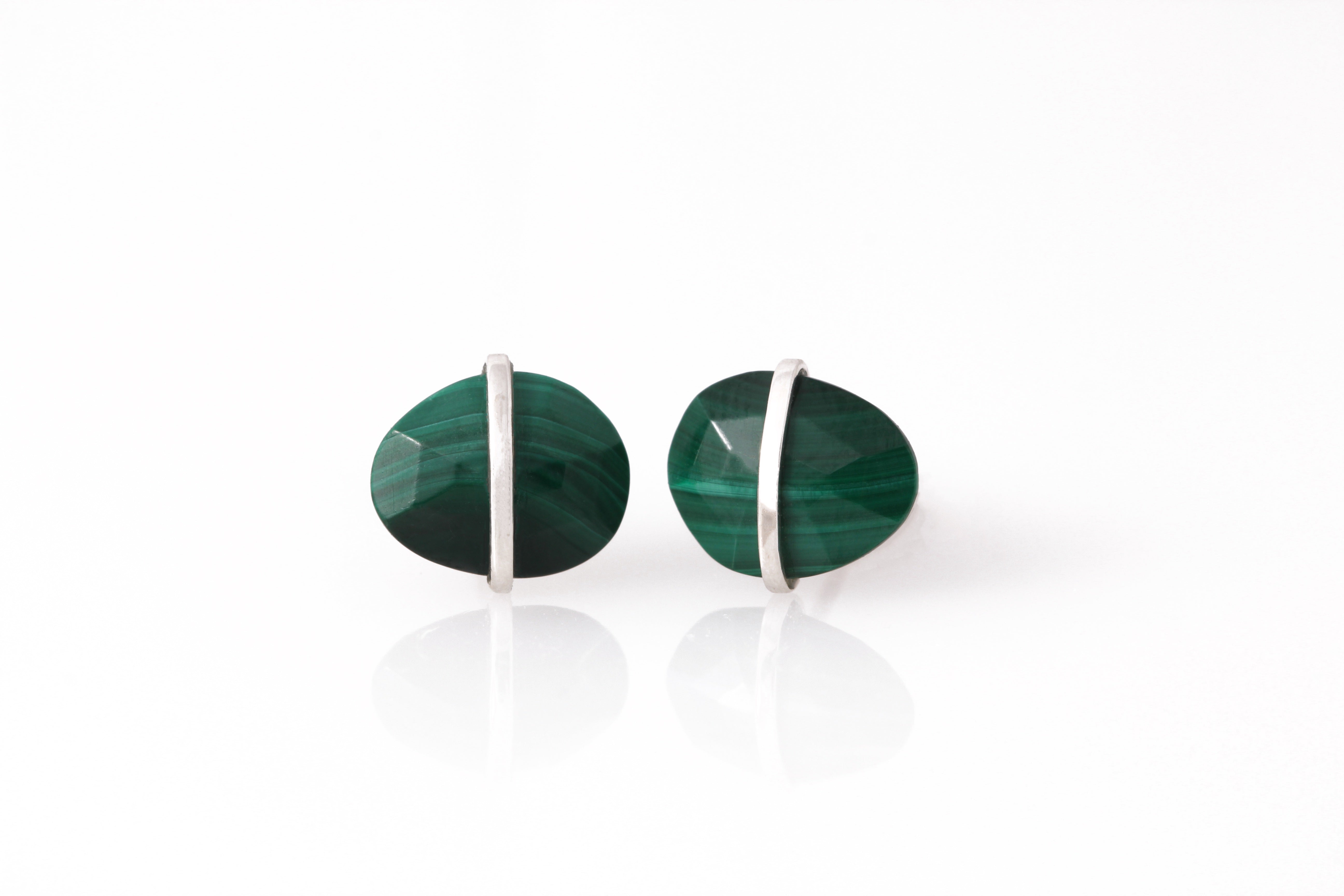 Large Bezel Wrapped Freeform Malachite Stud Earrings Silver Earrings E3212MALcopy