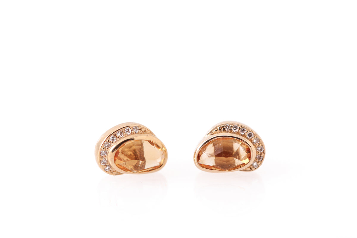 Tiny Citrine Diamond Crescent Moon Stud Earrings Earring E3215GCITSM