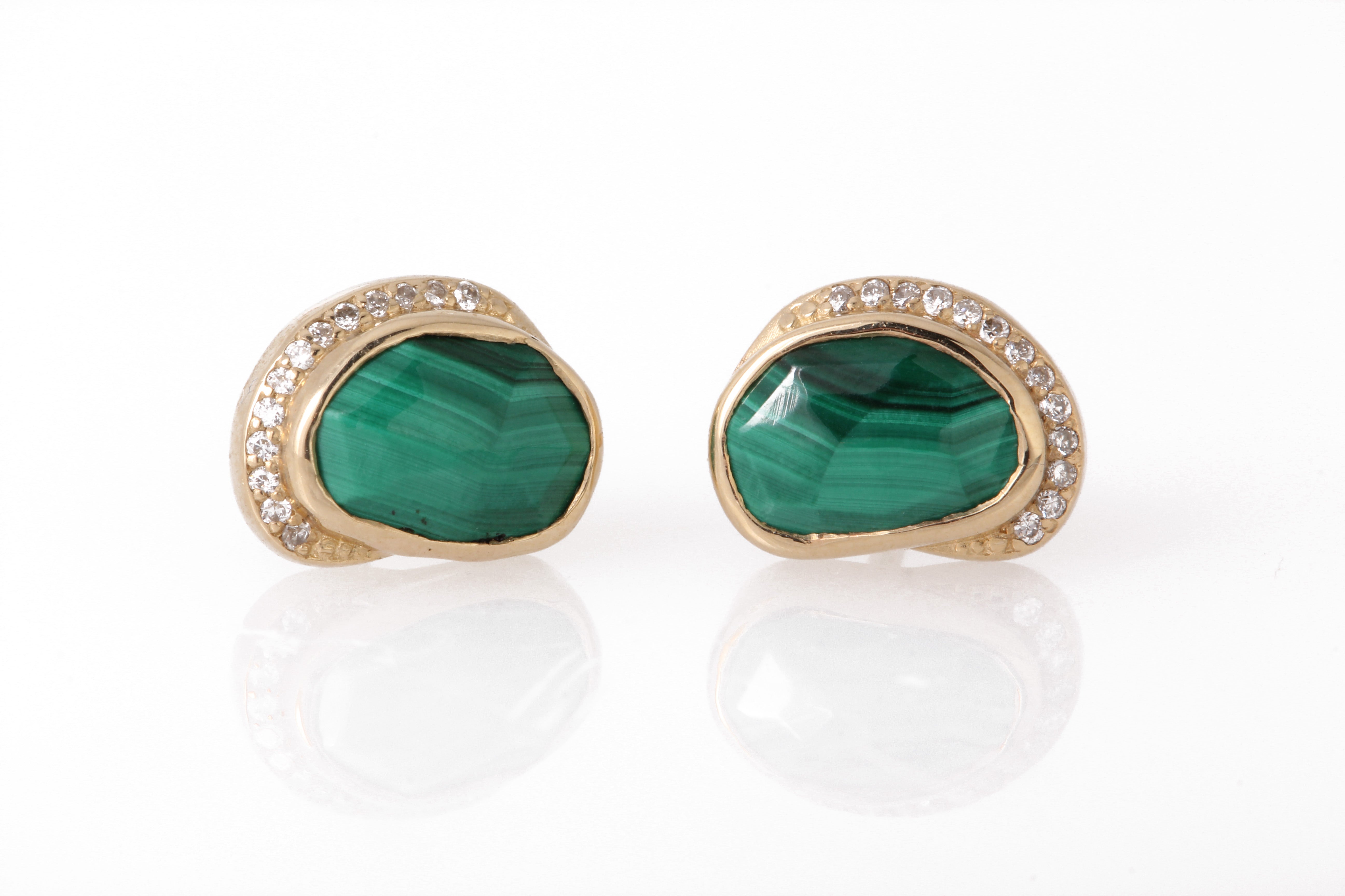 Malachite Diamond Crescent Moon Stud Earrings Earring E3215GMALcopy