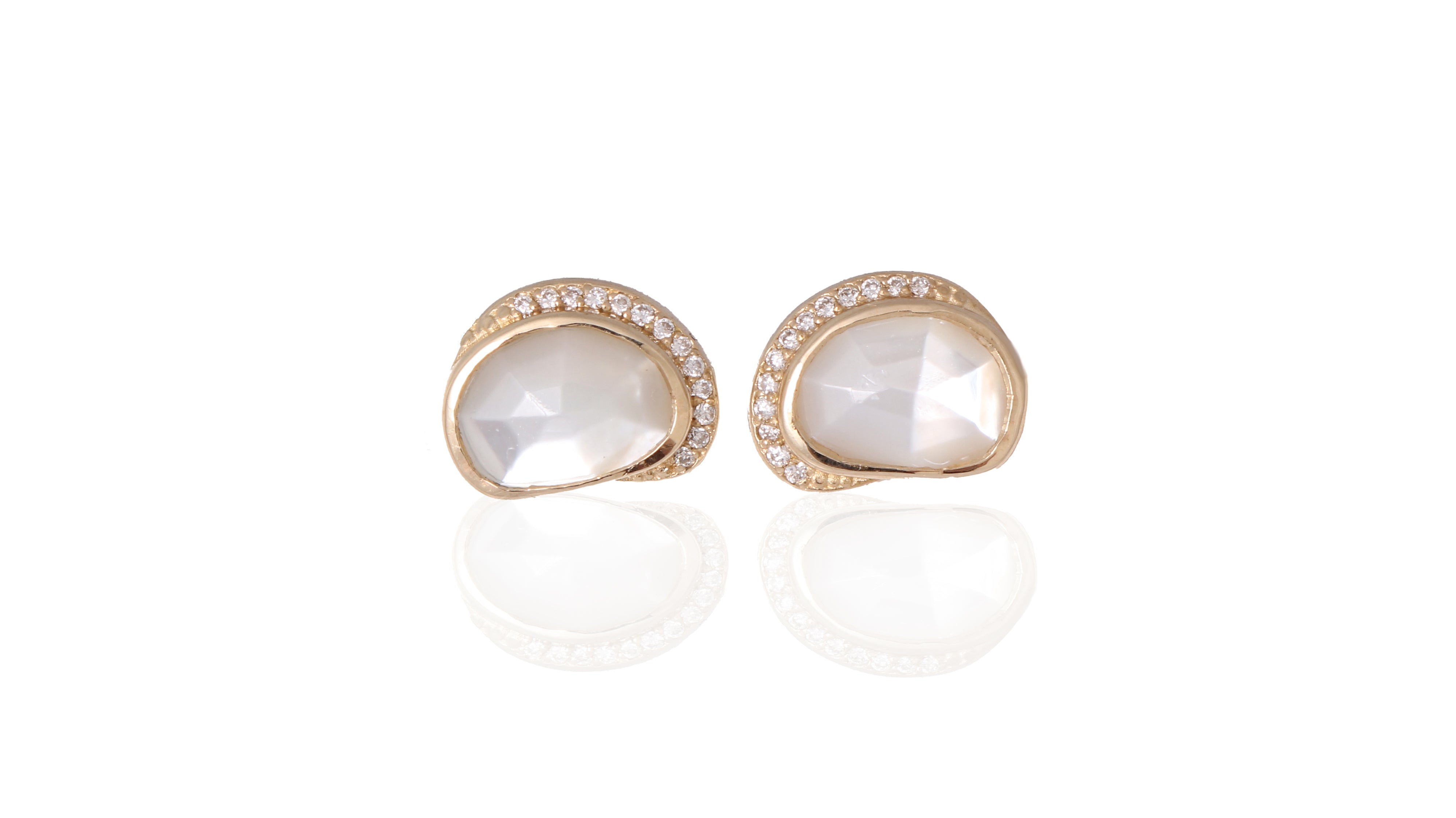 Mother of Pearl Diamond Crescent Moon Stud Earrings Earrings E3215GMOP