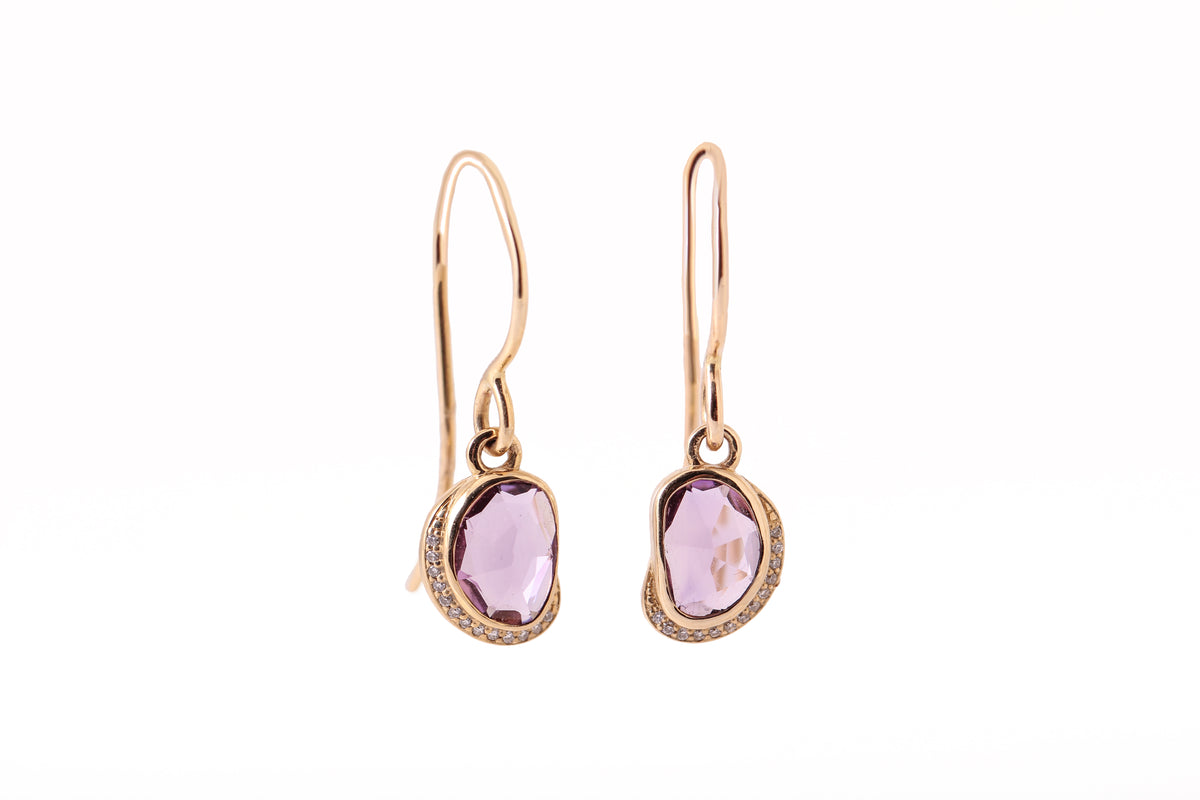 Amethyst Diamond Crescent Moon Drop Earrings Earrings E3216GAME