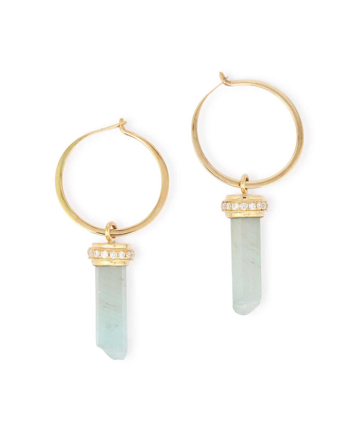 Micropave Diamond Wrapped Aquamarine Hoop Earring EARRINGS E3217