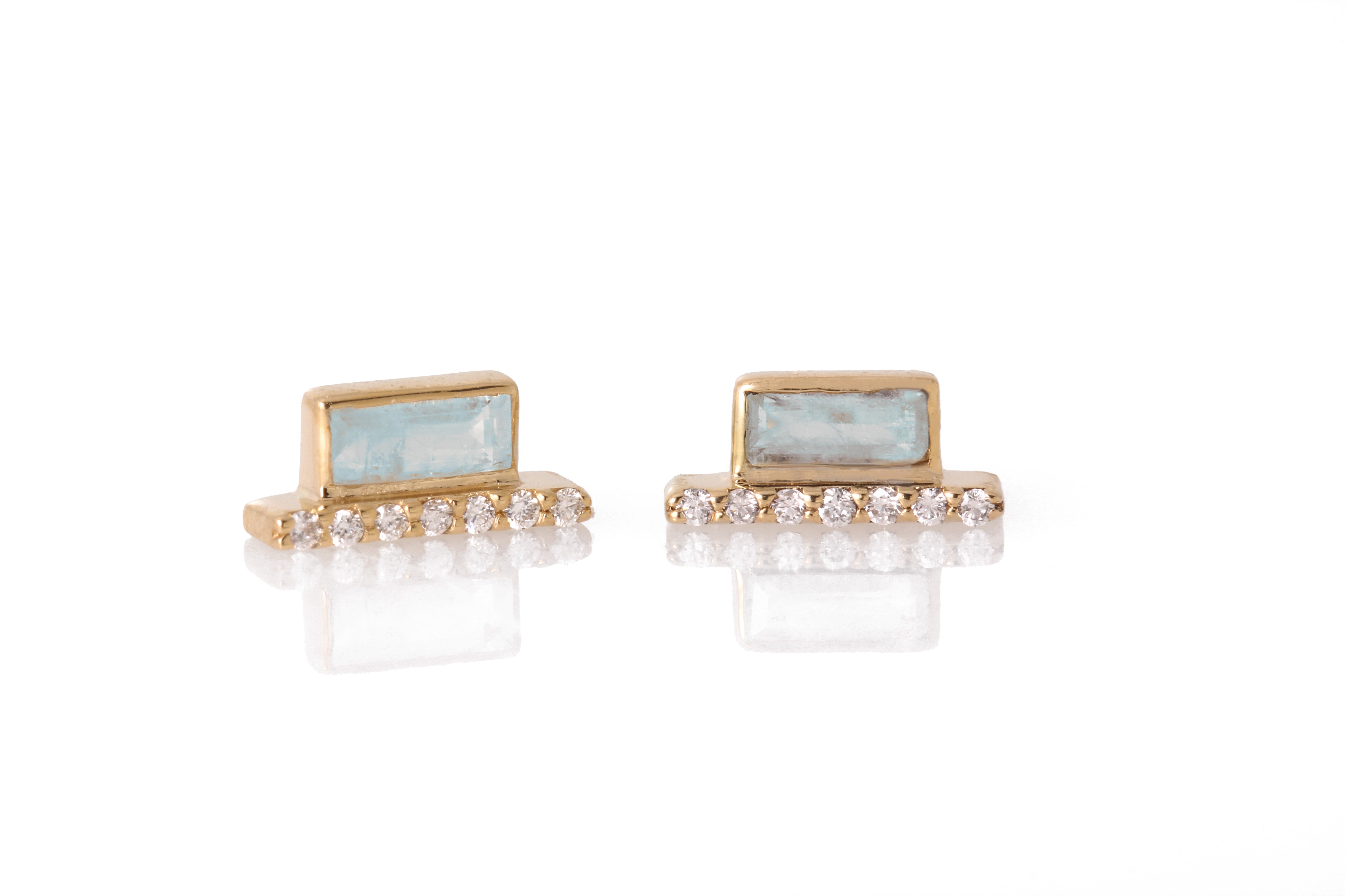 Double Micropave Diamond Aquamarine Cityscape Stud Earring E3221GAQcopy