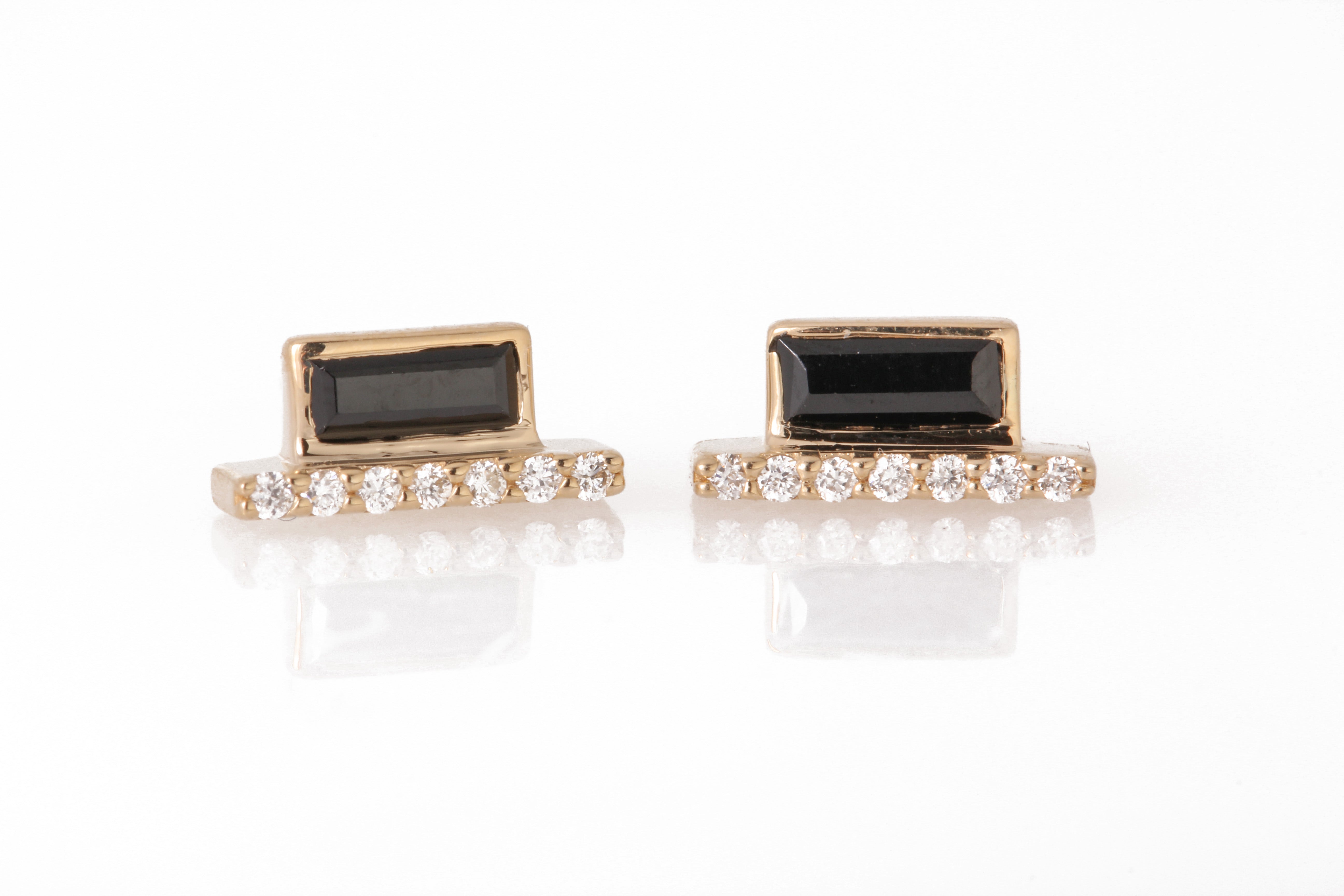 Double Micropave Diamond Black Spinel Cityscape Stud Earring E3221GSPcopy