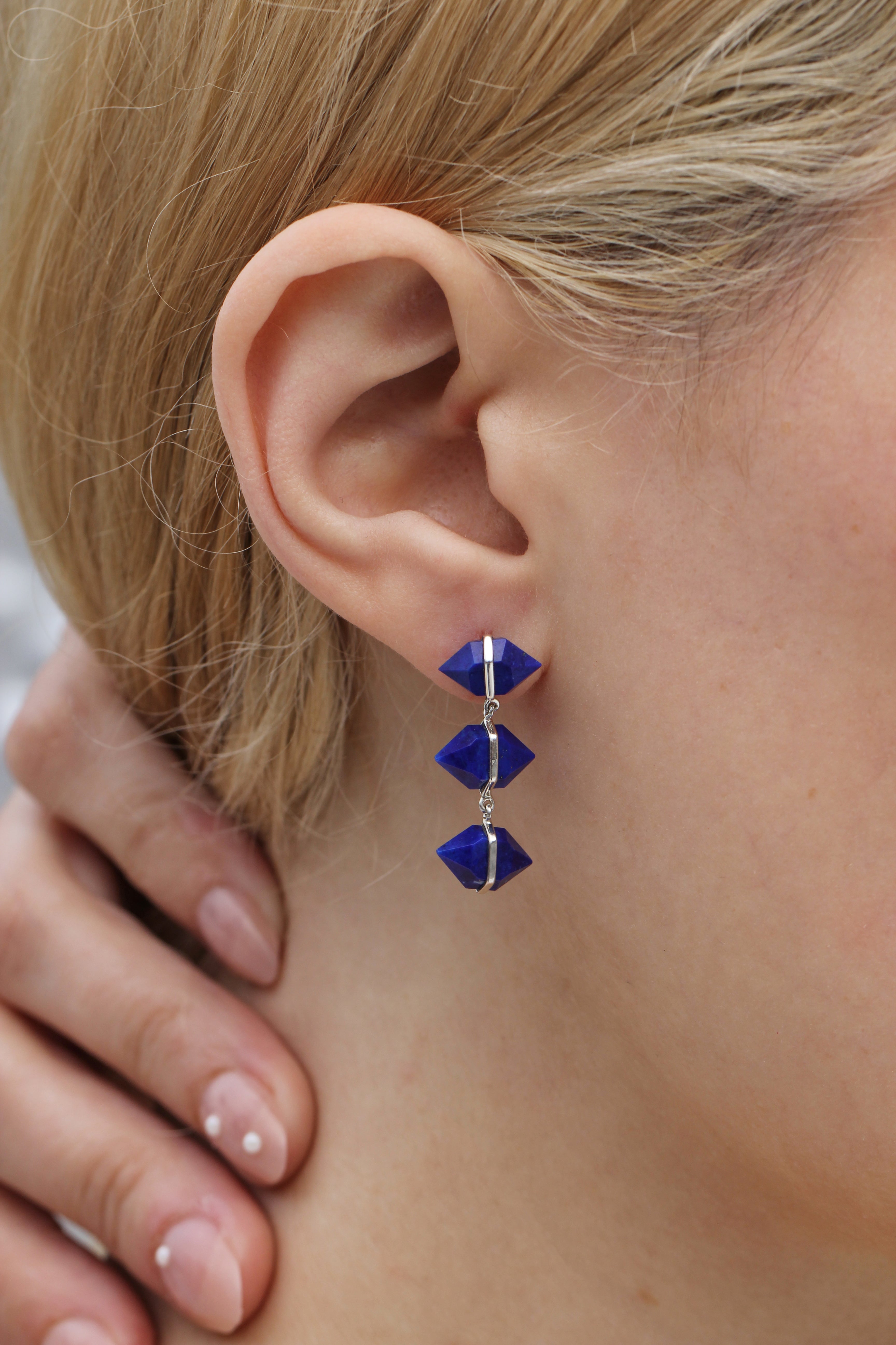 Triple drop Large Herkimer Cut Lapis Stud Earrings Earrings E3222LAPOMcopy