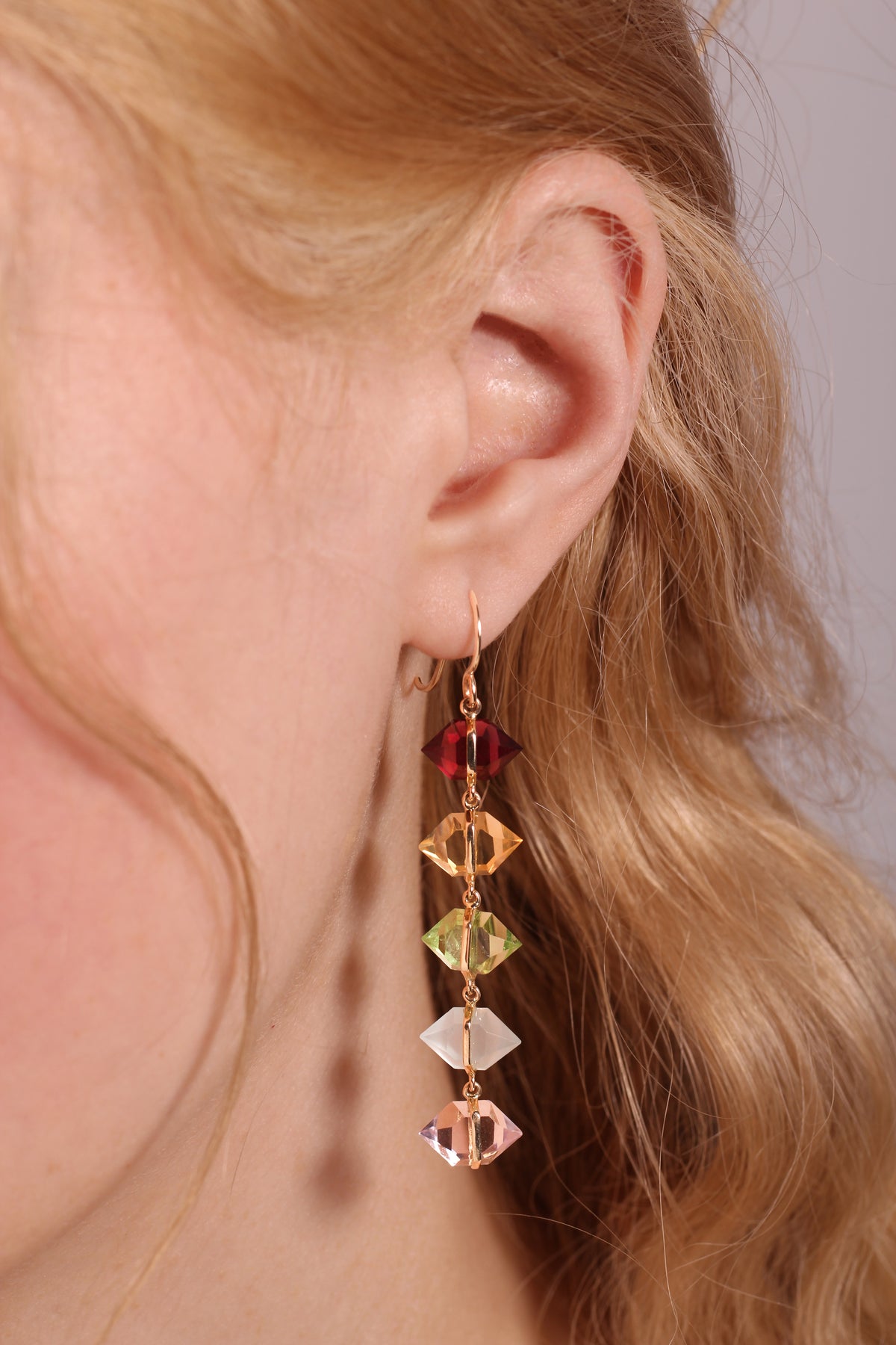 Multi Drop Diamond Herkimer Cut Rainbow Earrings Earrings E3224G-OM