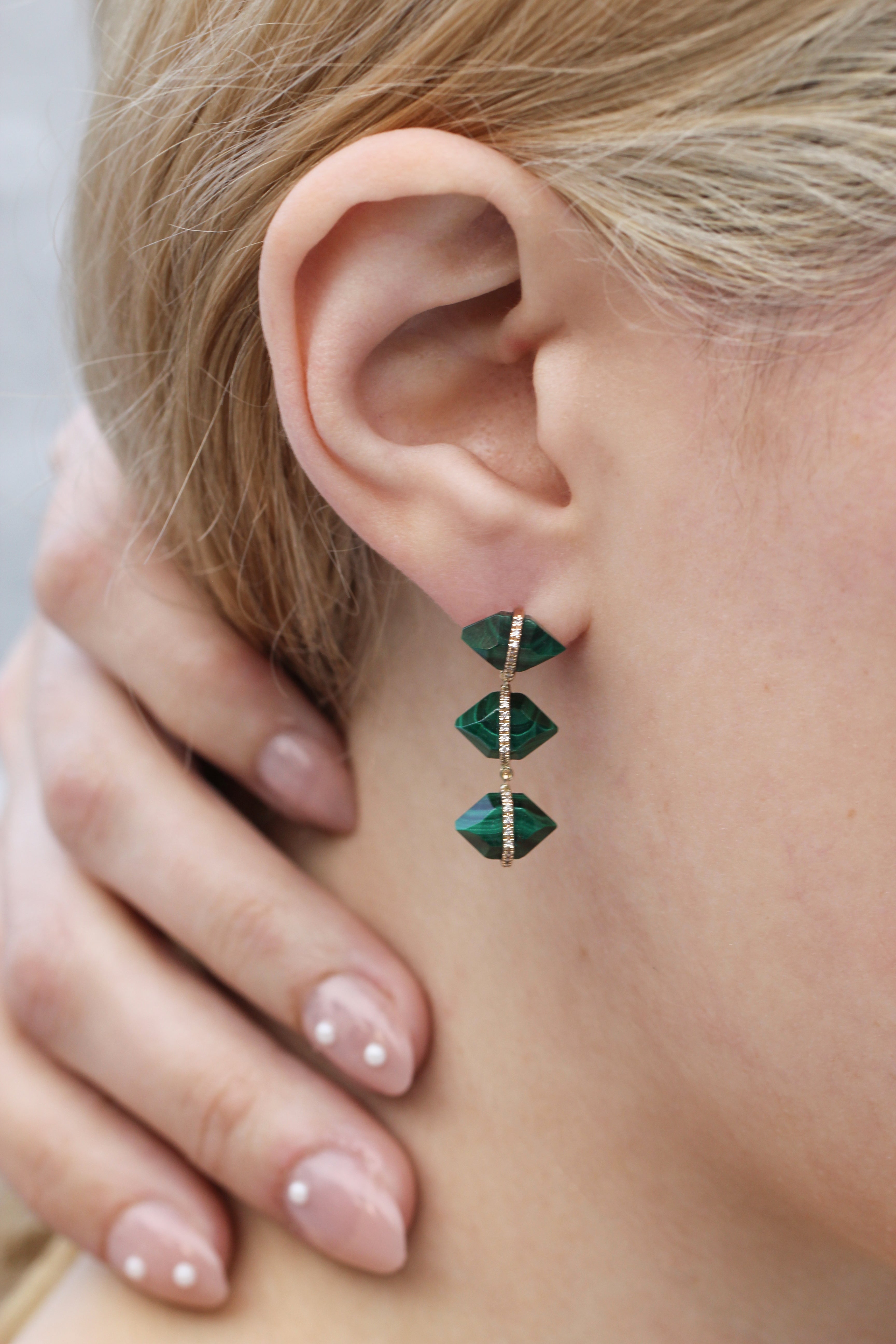 Triple Drop Diamond Wrapped Herkimer Cut Malachite Stud Earrings Earrings E3228GMALOMcopy_6b049976-affc-4fbd-b033-cb62644f6ca4