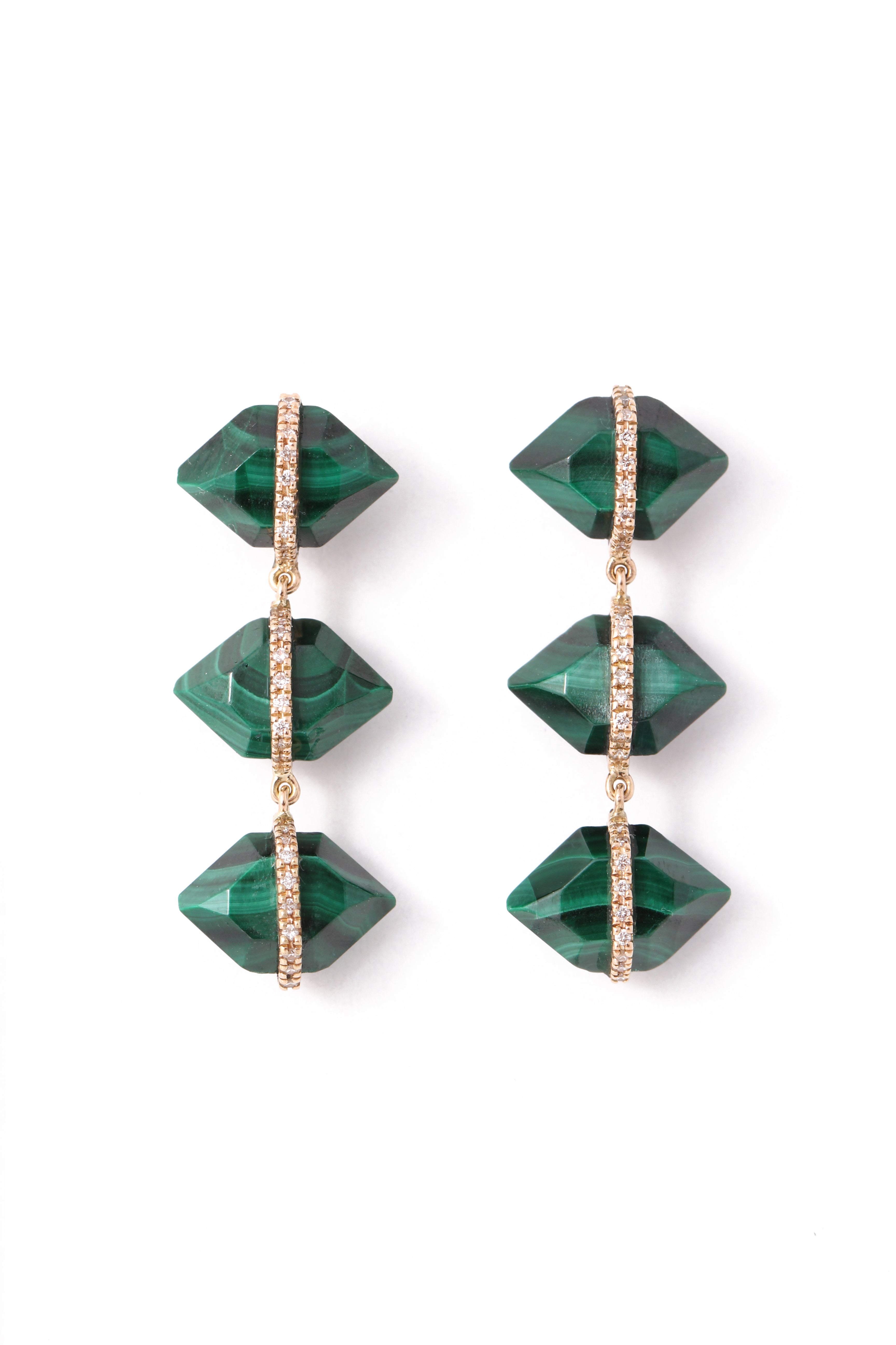 Triple Drop Diamond Wrapped Herkimer Cut Malachite Stud Earrings Earrings E3228GMALcopy_ee8e2958-dec3-4a43-9a81-112d4a03dca2