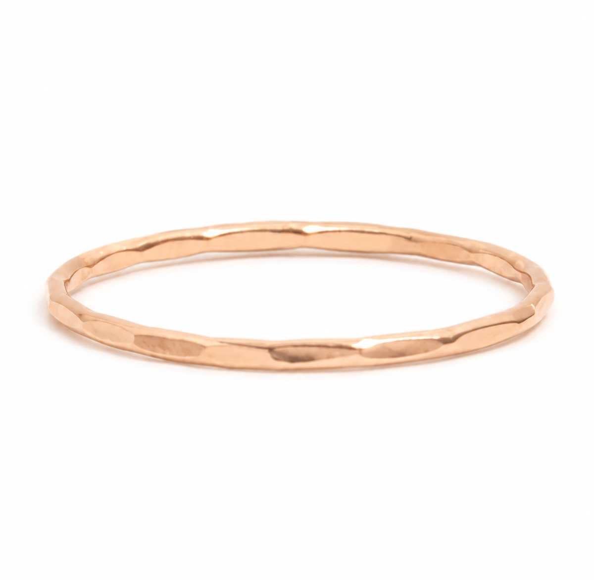 Thin Single Stacking Ring Pink Gold Stock Ring Hammered_Rose_Gold_Bangle_on_White