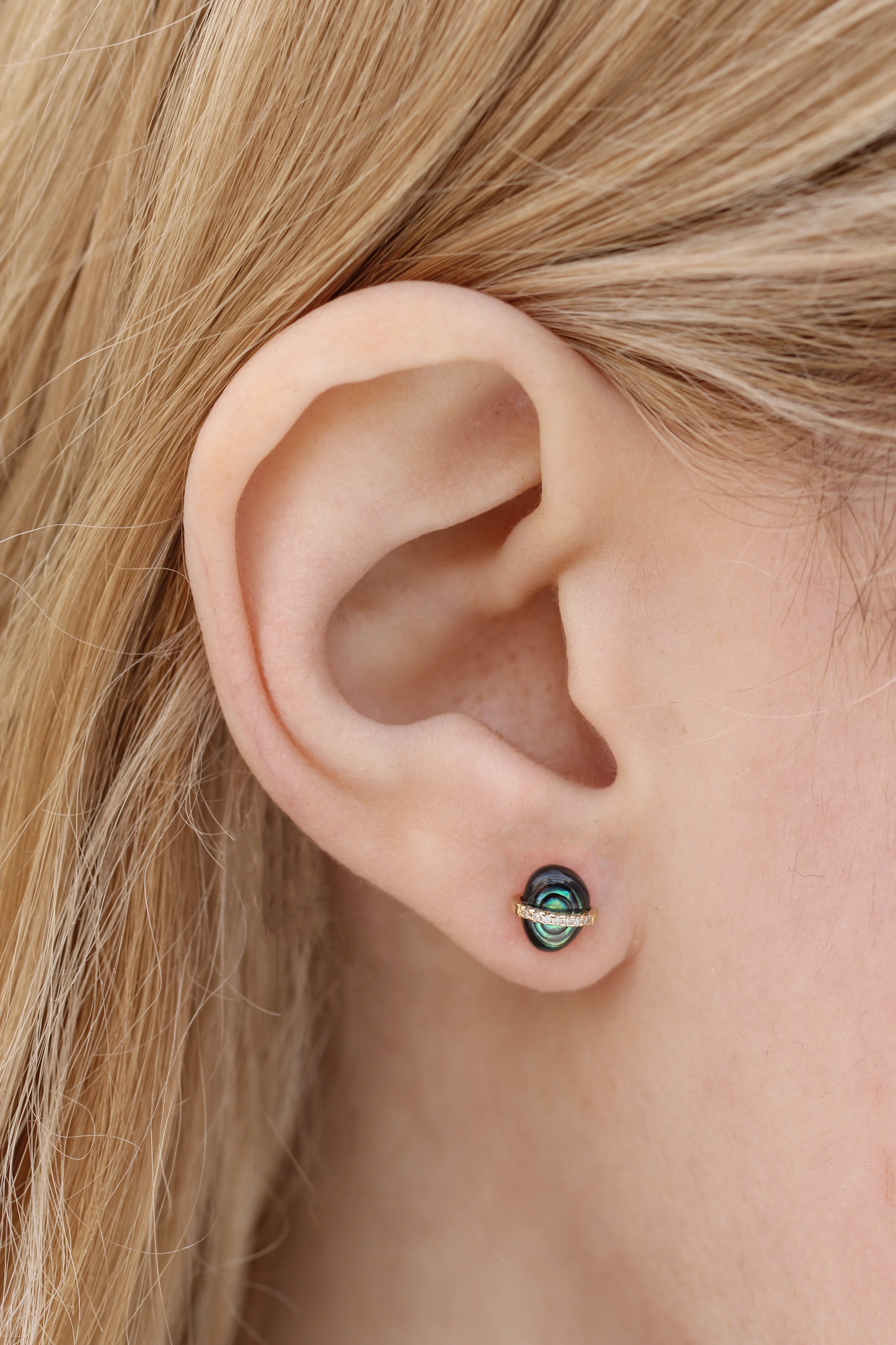 Diamond Bezel Wrapped Black Abalone Stud Earrings Earring IMG_2116