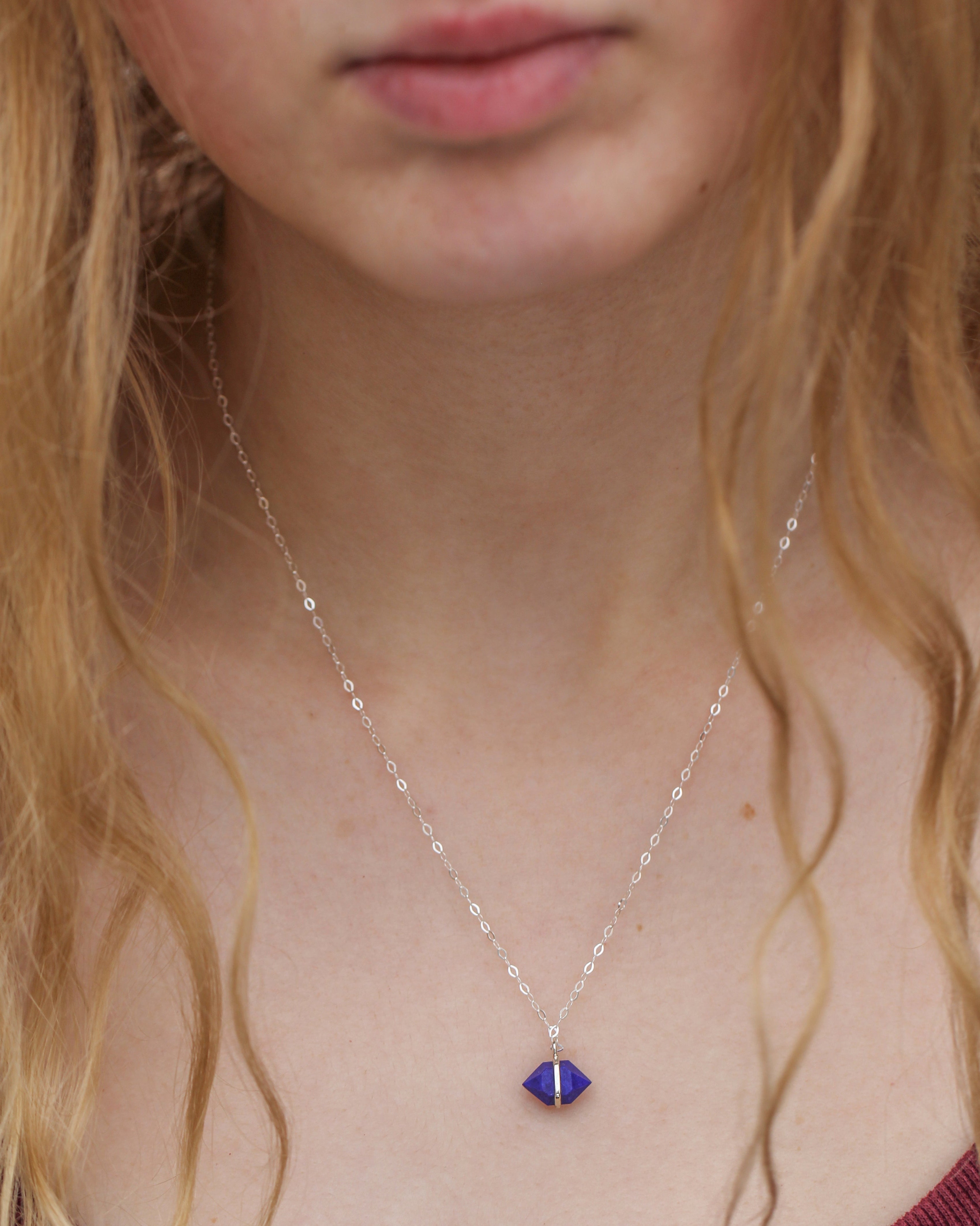 Large Bezel Wrapped Herkimer Cut Lapis Necklace Necklaces IMG_2548