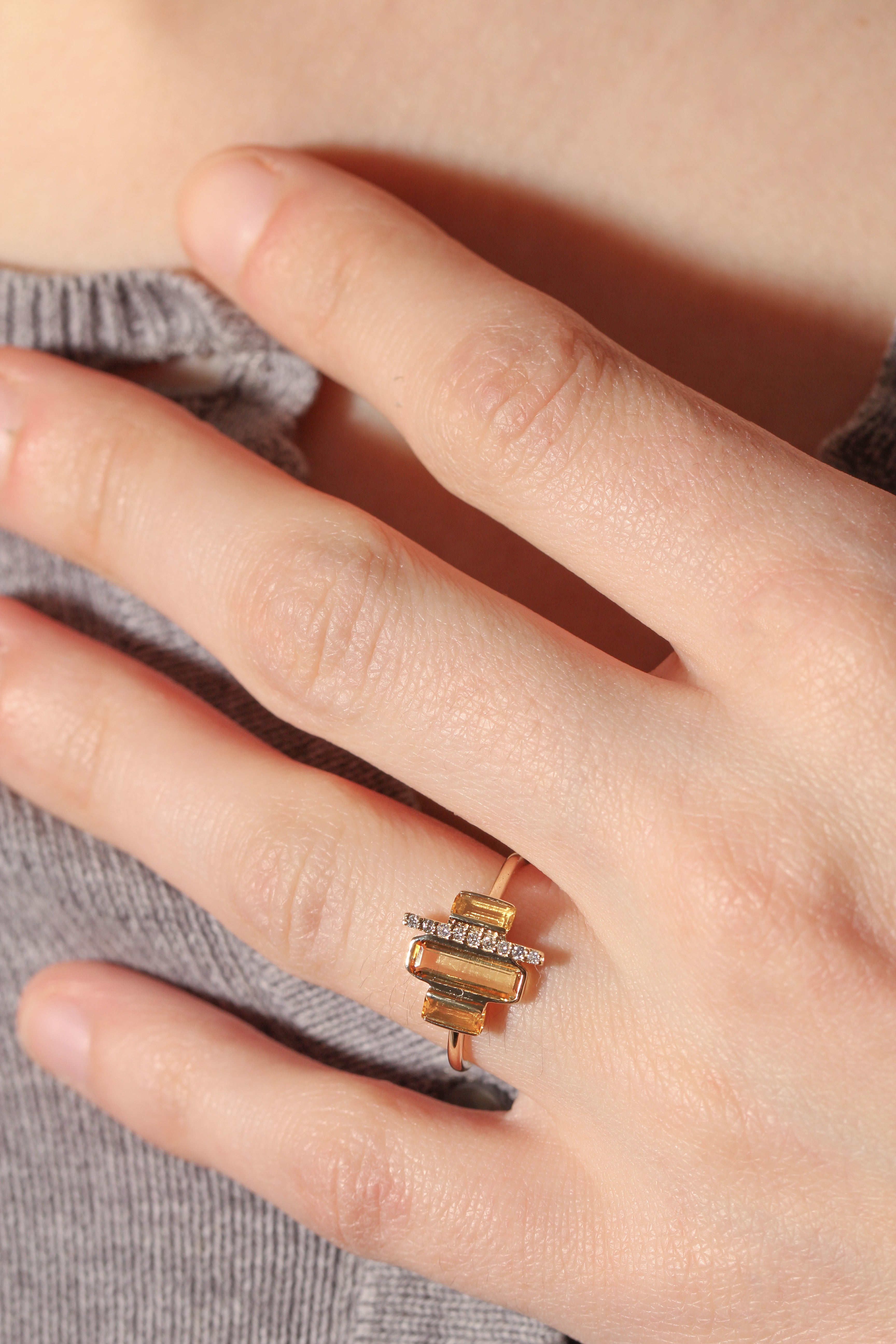 Cityscape Triple Citrine and Diamond Tower Ring BFCM Stock Ring IMG_2842_15440e5e-e61f-46fd-8b42-a18c0773da98