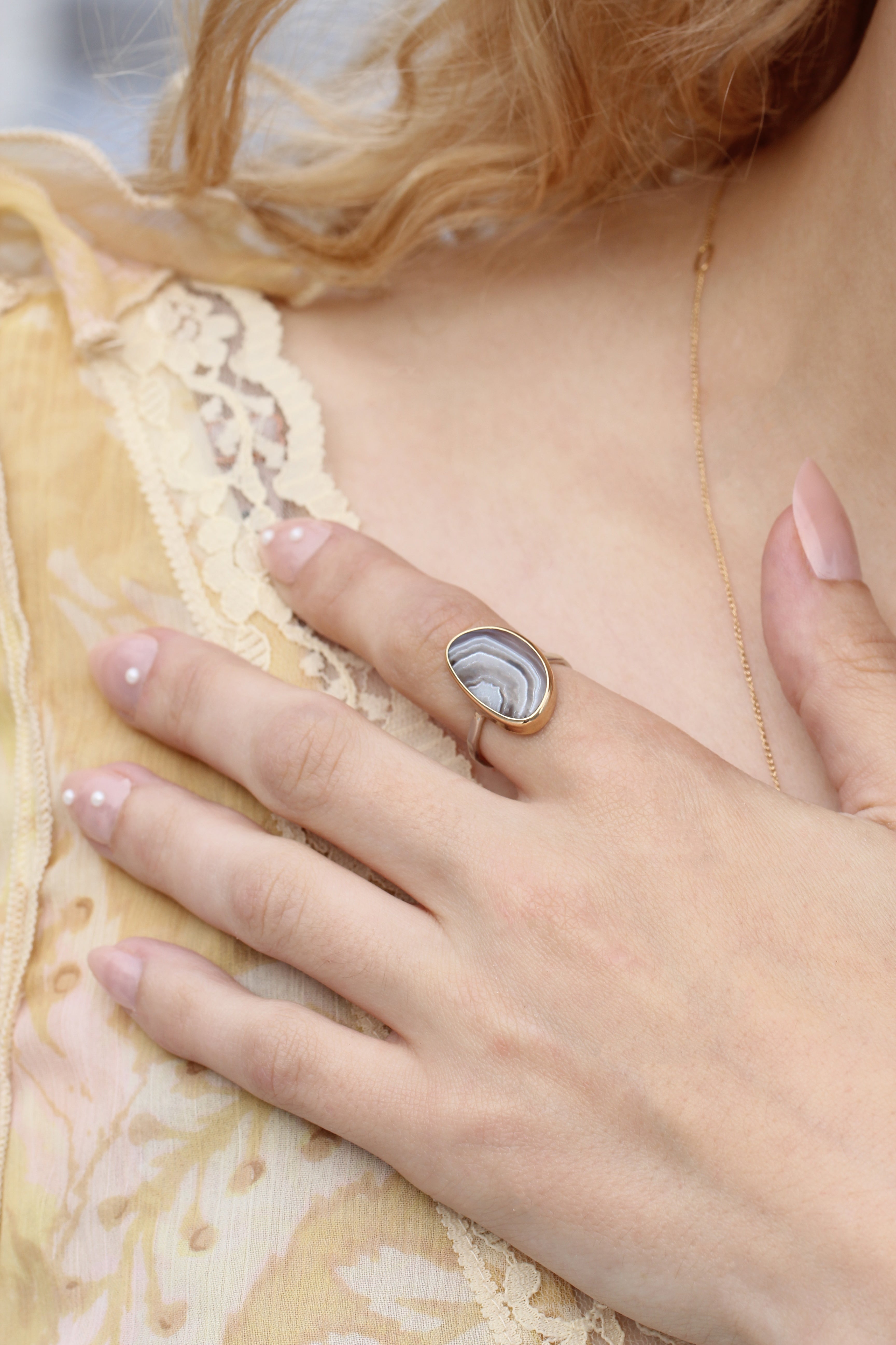 Mixed Metal Freeform Banded Agate Ring BFCM Stock Ring LR1000OM2copy