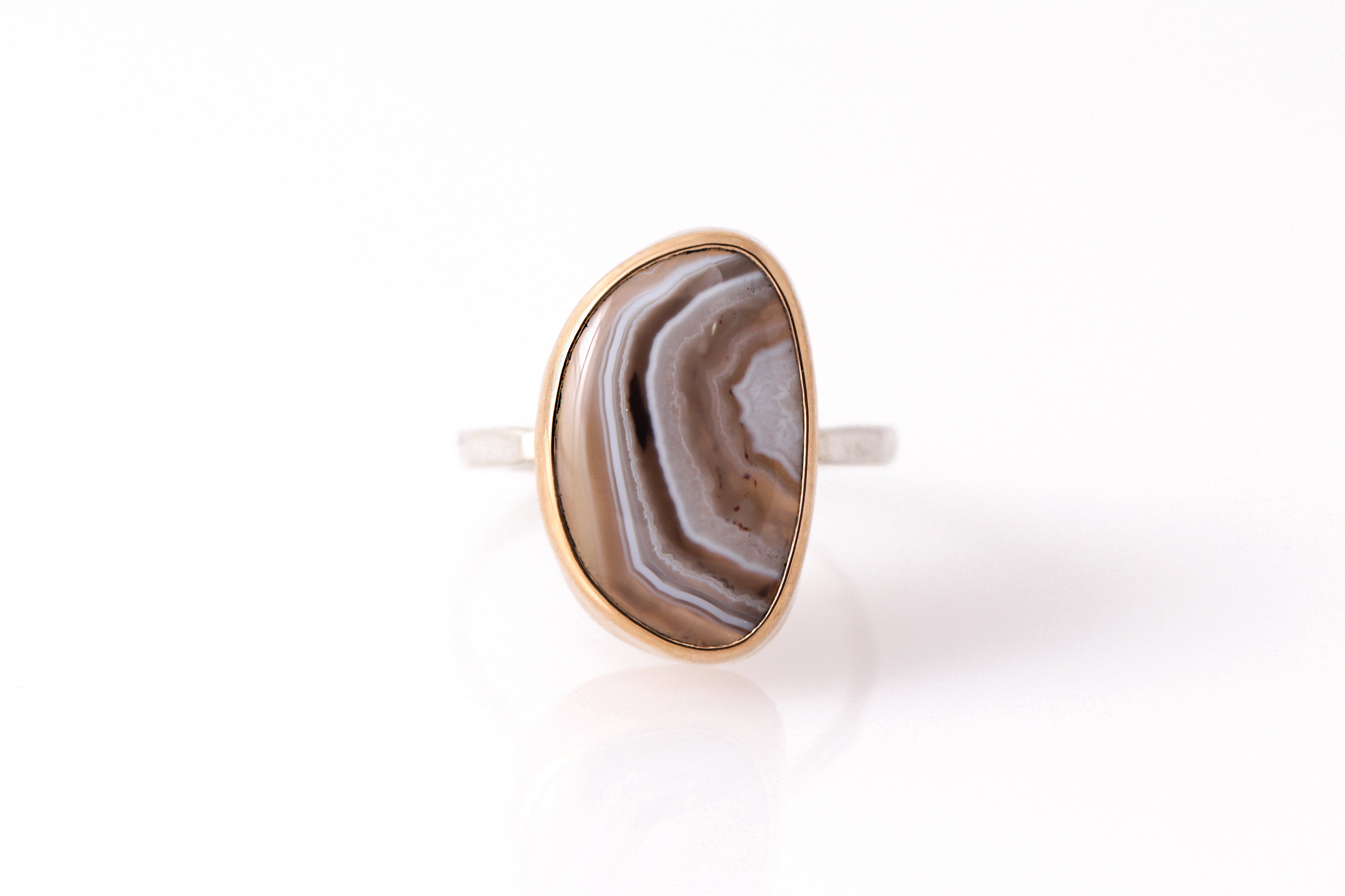 Mixed Metal Freeform Banded Agate Ring 7 BFCM Stock Ring LR1000copy