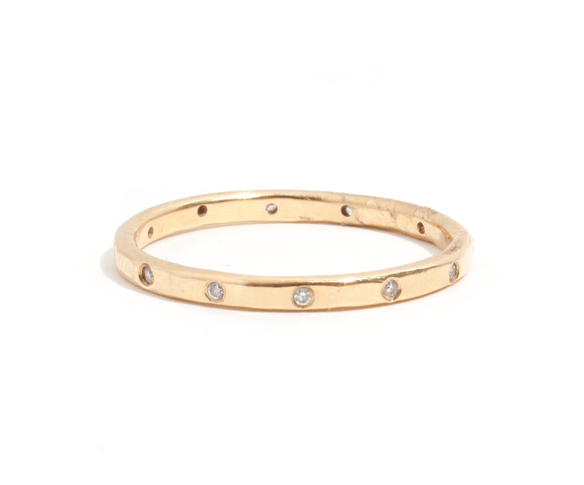 Flush Set 12 White Diamond Band - 14k Yellow Gold HIDDEN LR373