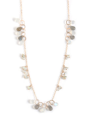 Labradorite, Moonstone, and Pearl Charm necklace