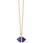 Large Bezel Wrapped Herkimer Cut Lapis Necklace Gold Necklaces N2199GLAP