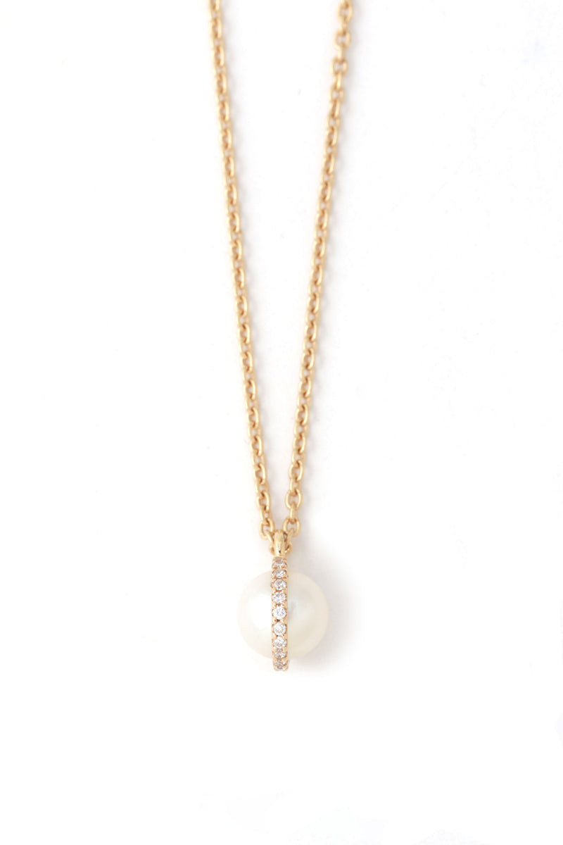 Micropave Bezel Wrapped Pearl Necklace Necklaces N2205