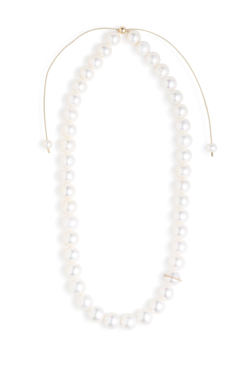 Pearl Cord Necklace with Diamond Bezel Wrap Detail Necklaces N2206