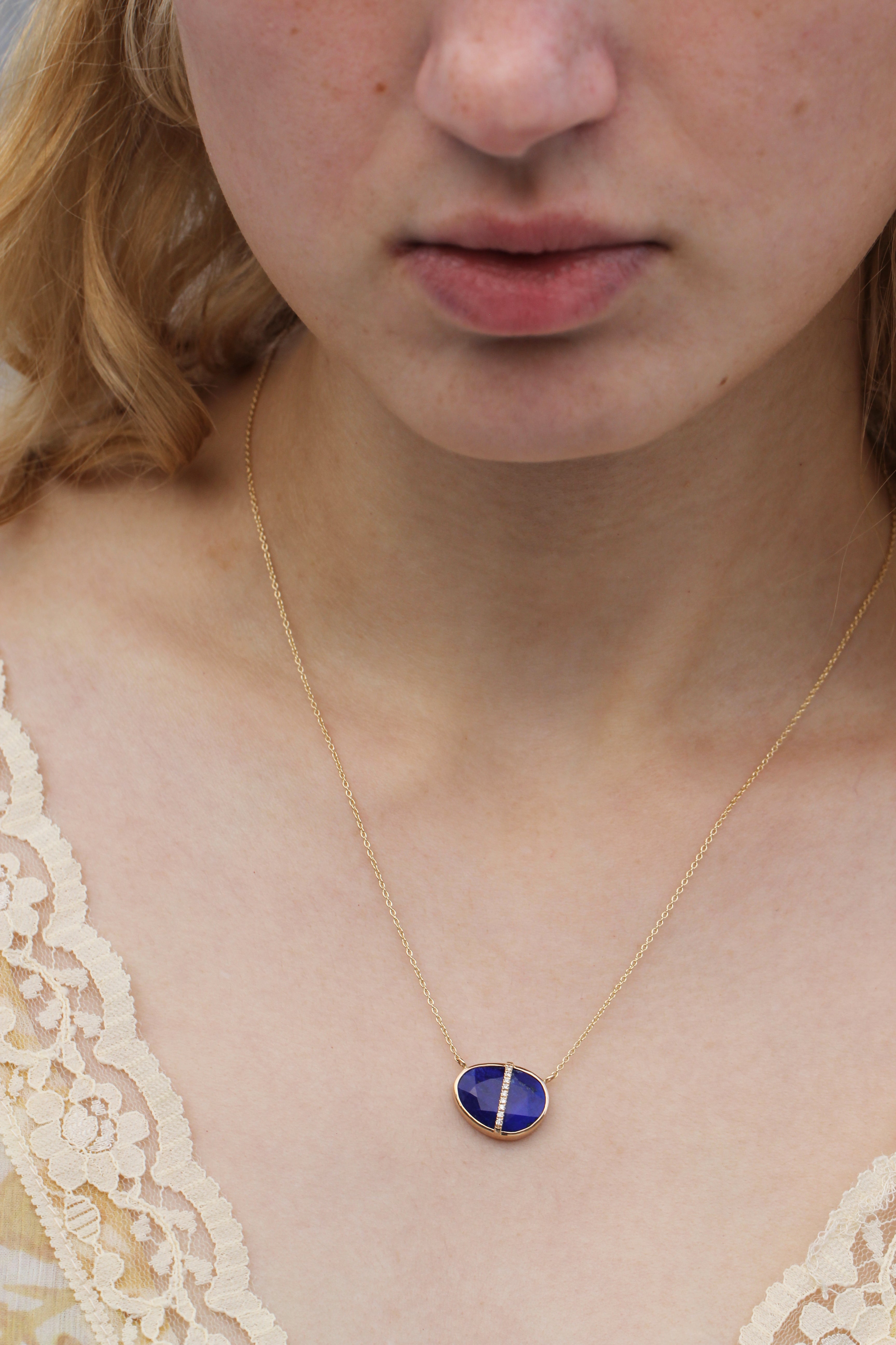 Diamond Bezel Wrapped Blue Topaz Pendant Necklace Necklace N2207GLAPOMcopy