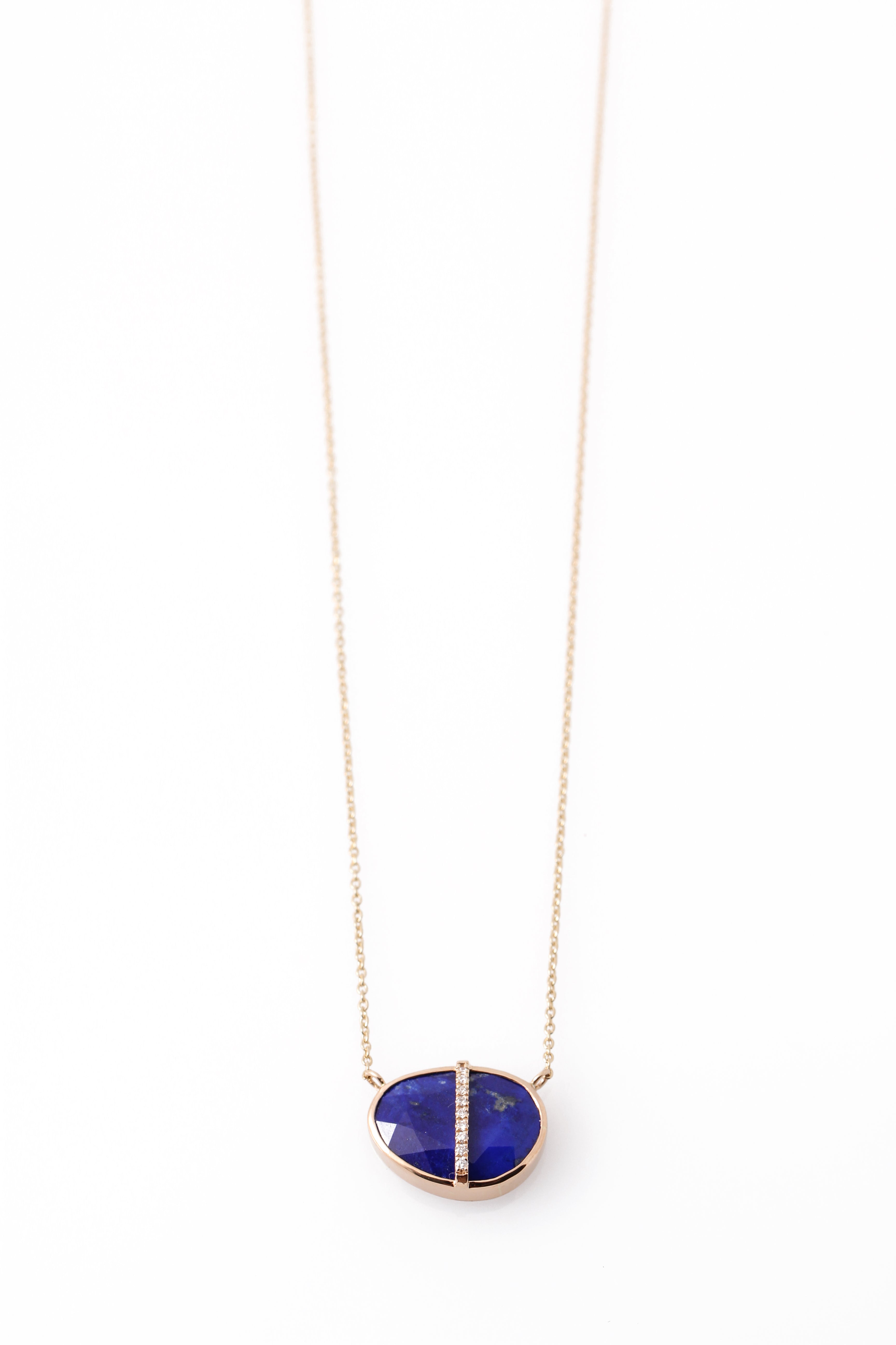 Diamond Bezel Wrapped Lapis Pendant Necklace Necklace N2207GLAPcopy
