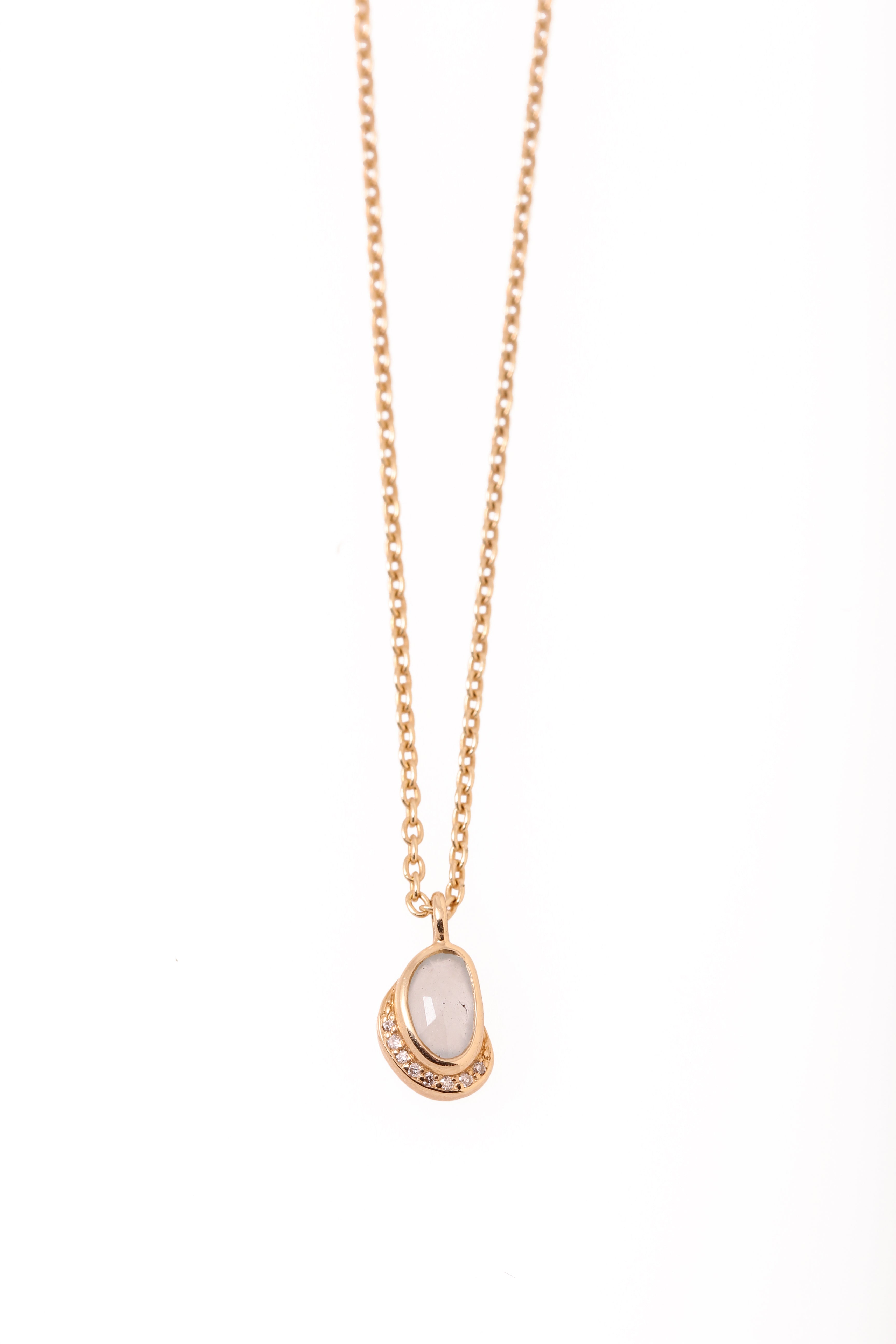 Rainbow Moonstone with Diamond Crescent Moon Pendant Necklace Necklace N2212GRMSCOPY