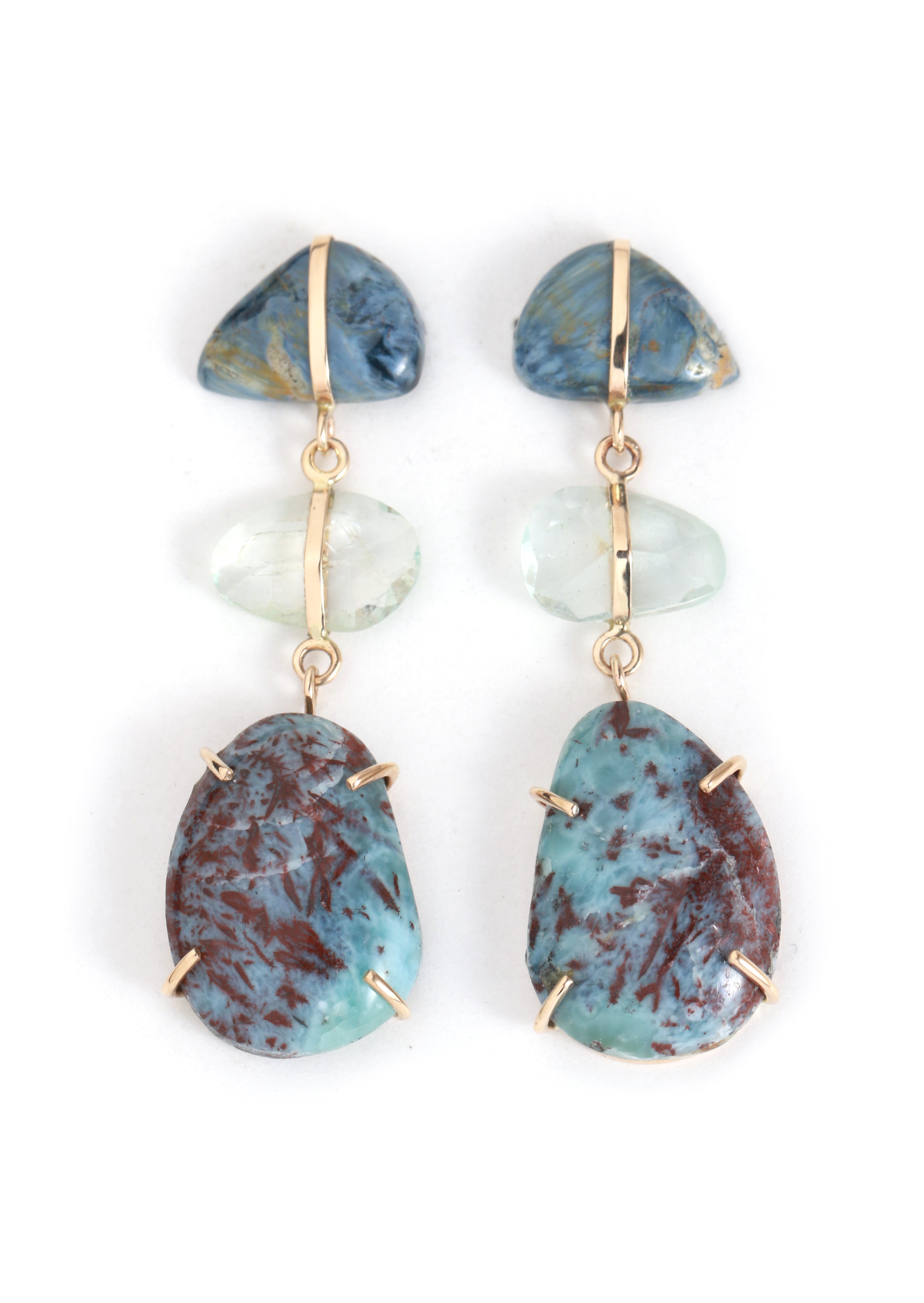 Pietersite, Aquamarine and Larimar Triple Drop Earrings Earrings OFK4329_dc910023-ff25-4038-ad0b-fe9d12c92f5e