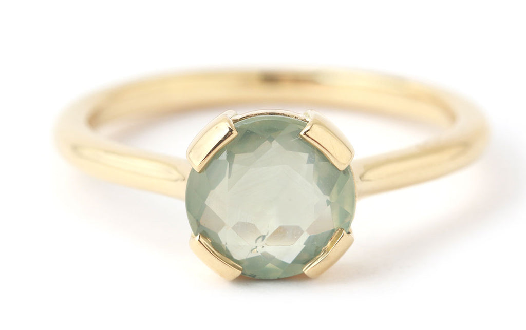 1.45 Carat Round Pale Green Sapphire Ring