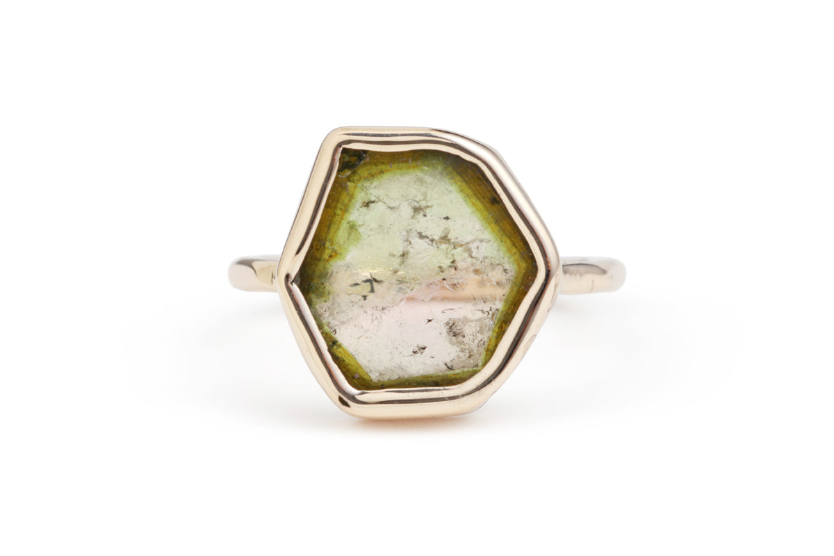 Watermelon Tourmaline Slice Ring BFCM Stock Ring OFK4435